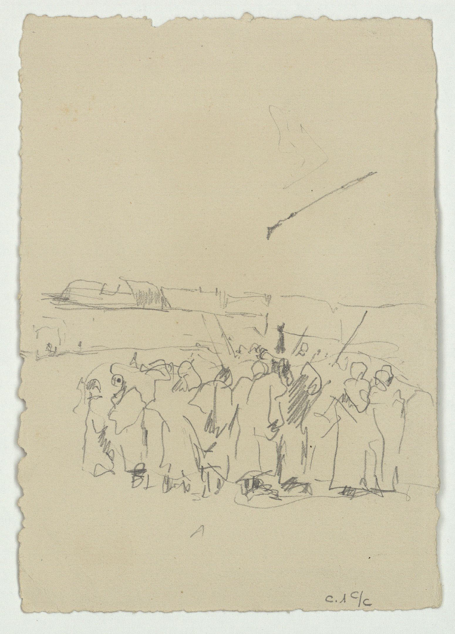 image for: Marià Fortuny - Estudi per a l&#039;aquarel·la «El venedor de tapissos» (anvers) / Croquis de marroquins (revers) - Cap a 1870 [1]