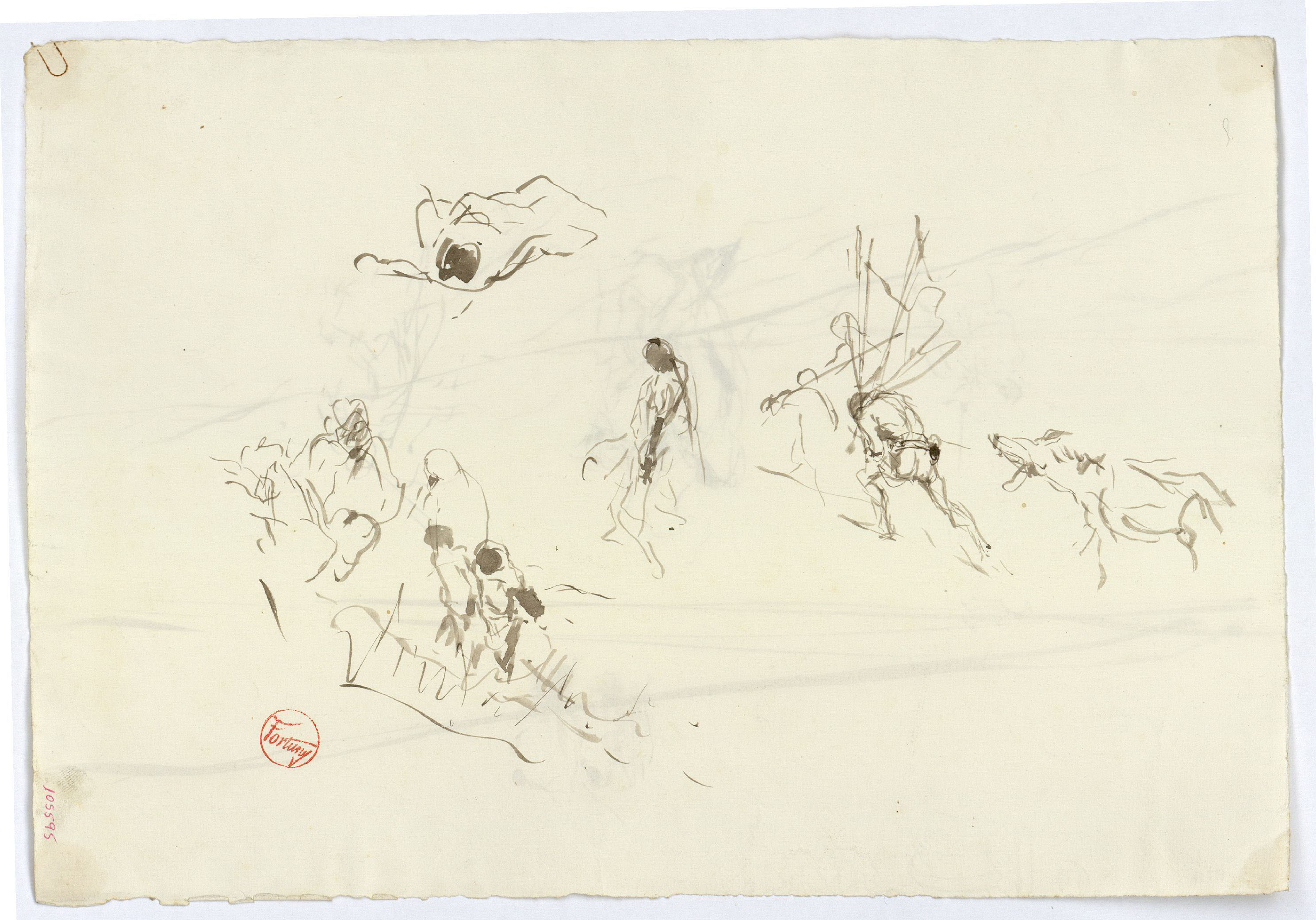 image for: Marià Fortuny - Estudi per al quadre «Àrabs pujant un turó» (anvers) / Croquis de figures (revers) - Cap a 1862-1864