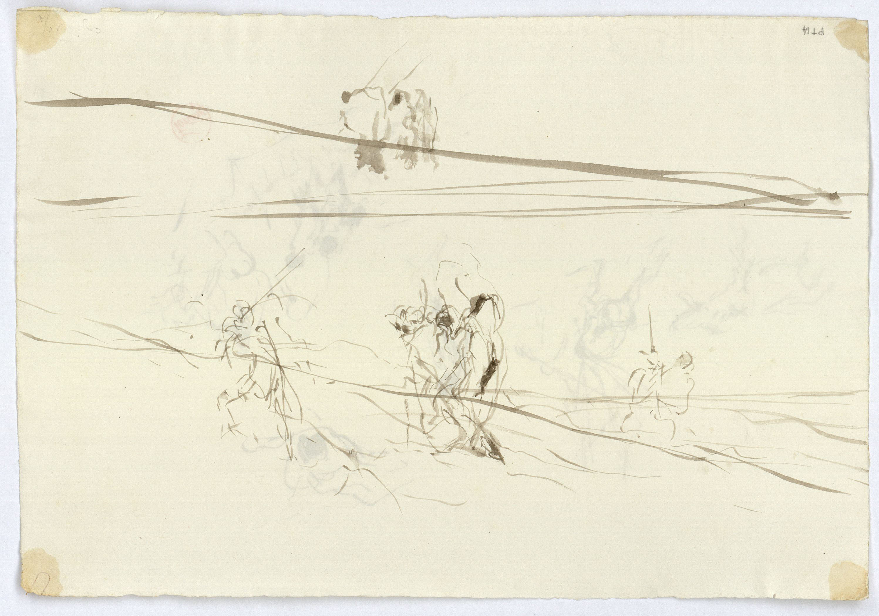 image for: Marià Fortuny - Estudi per al quadre «Àrabs pujant un turó» (anvers) / Croquis de figures (revers) - Cap a 1862-1864 [1]