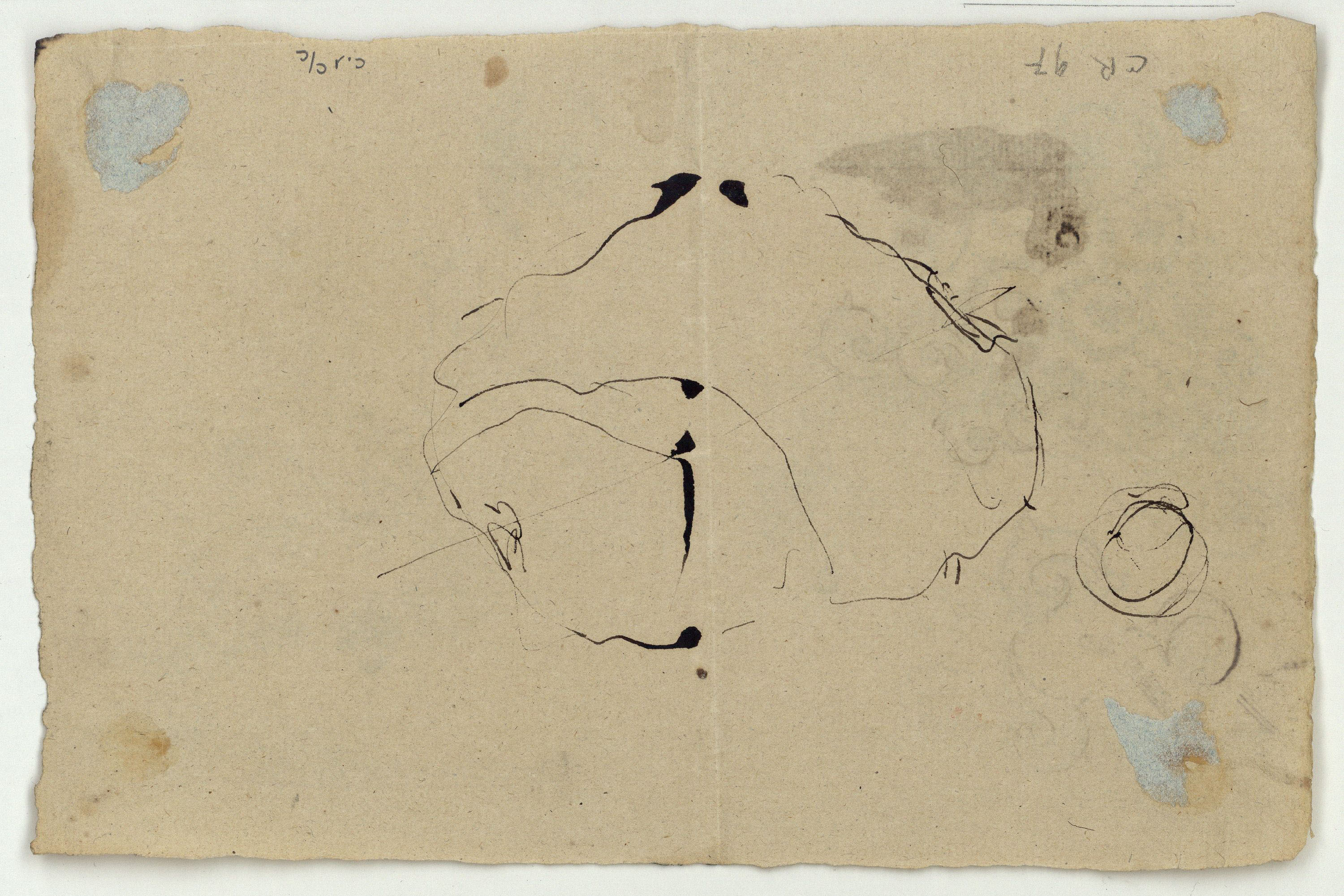 image for: Marià Fortuny - Figures en un interior, Crist a la columna i motiu ornamental (anvers) / Croquis inconcret (revers) - Cap a 1867-1872 [1]