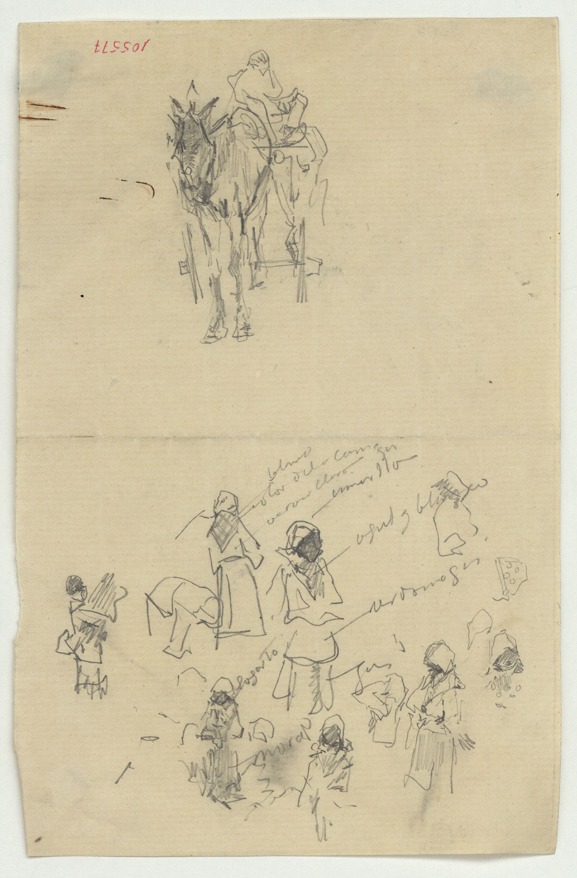 image for: Marià Fortuny - Cavall junyit a un carro i figures femenines - Cap a 1867-1872