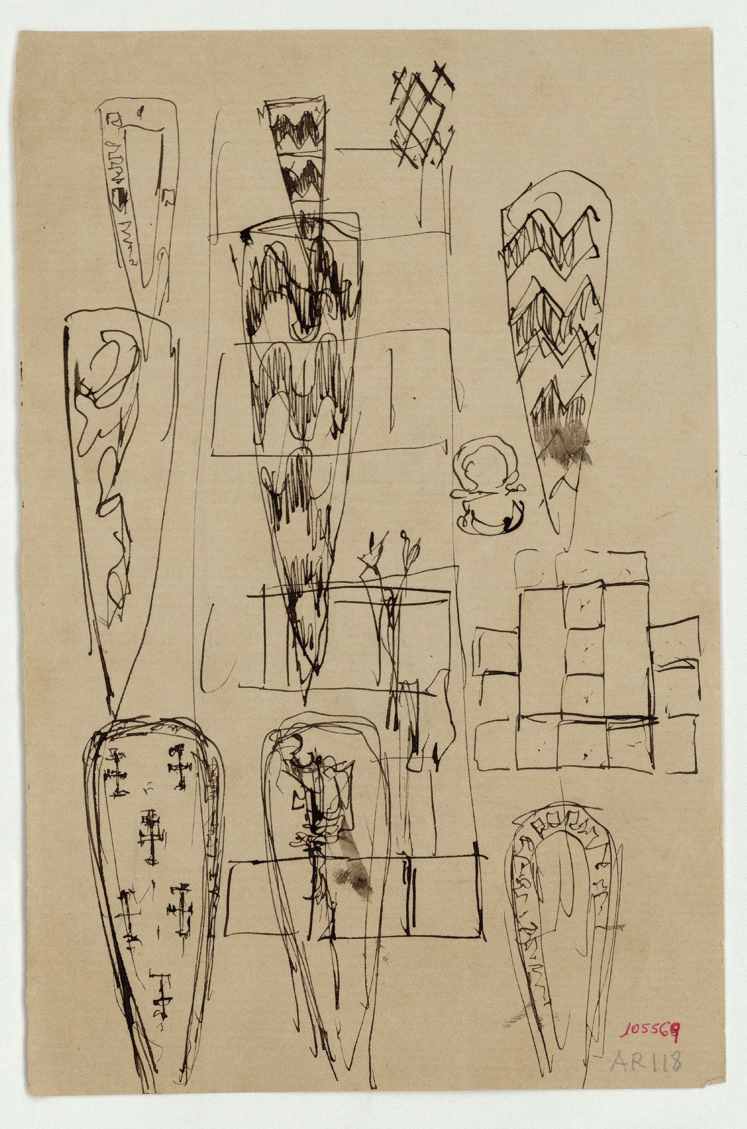 image for: Marià Fortuny - Escuts (anvers) / Mur amb nínxols (revers) - Cap a 1867-1872