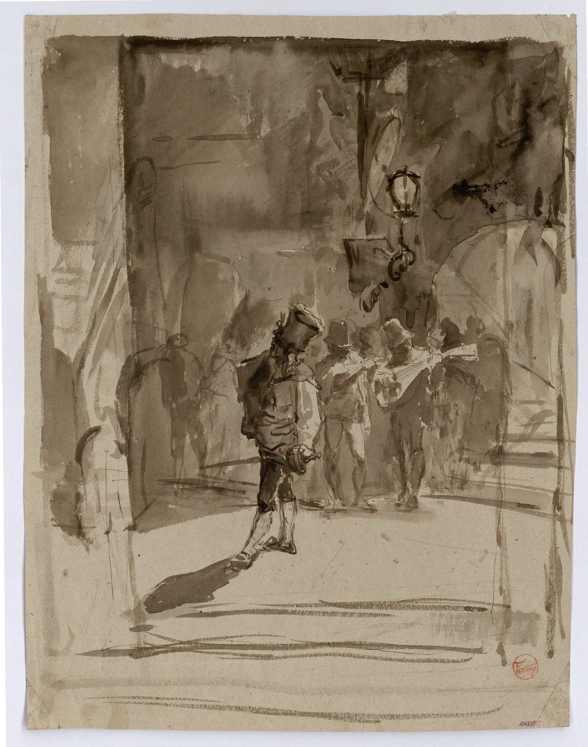 image for: Marià Fortuny - Estudi per al gravat «Ronda nocturna» (anvers) / Estudi per al gravat «Ronda nocturna» (revers) - Cap a 1863-1865