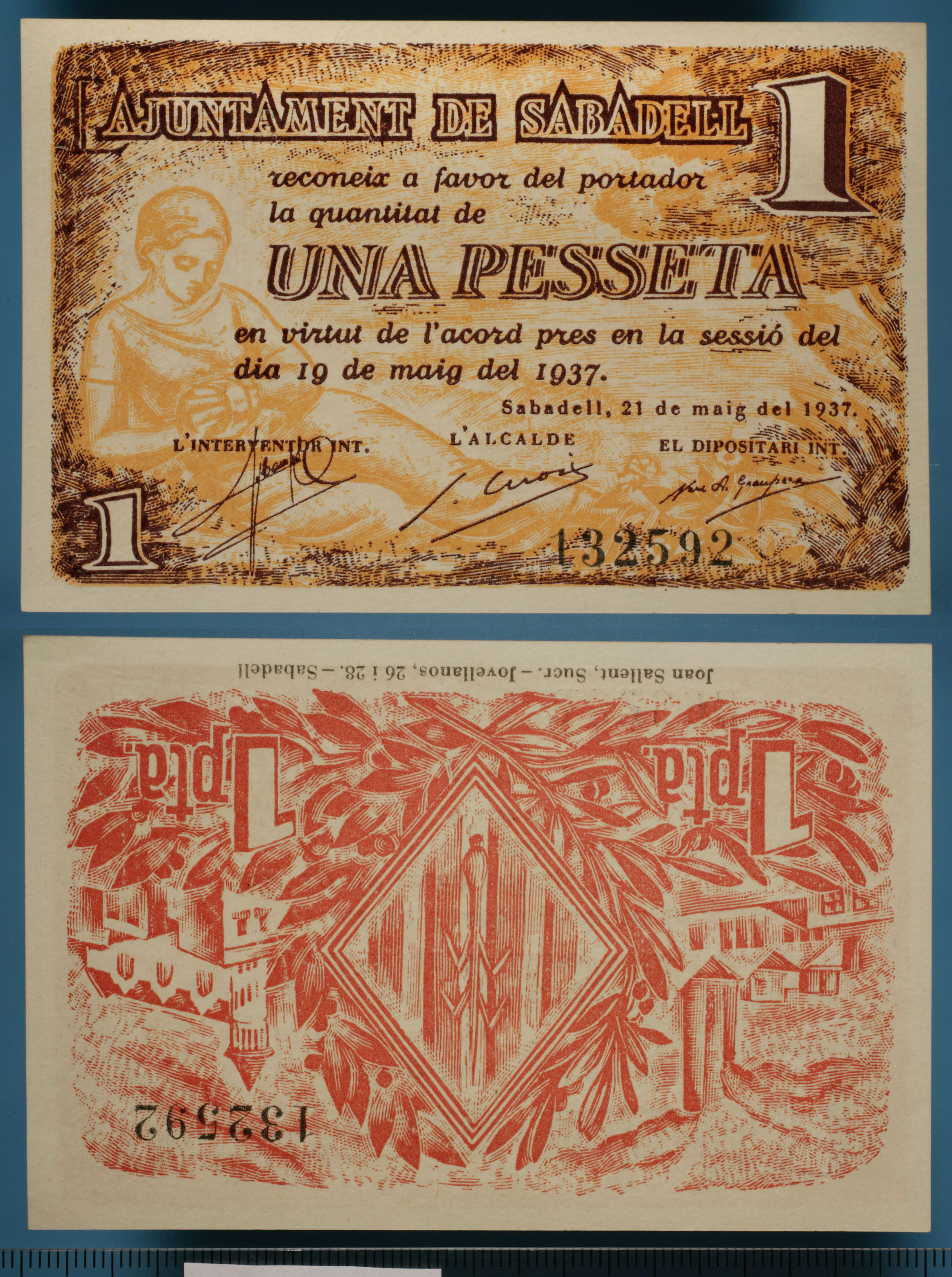 image for: Ajuntament de Sabadell - 1 pesseta - 21.05.1937