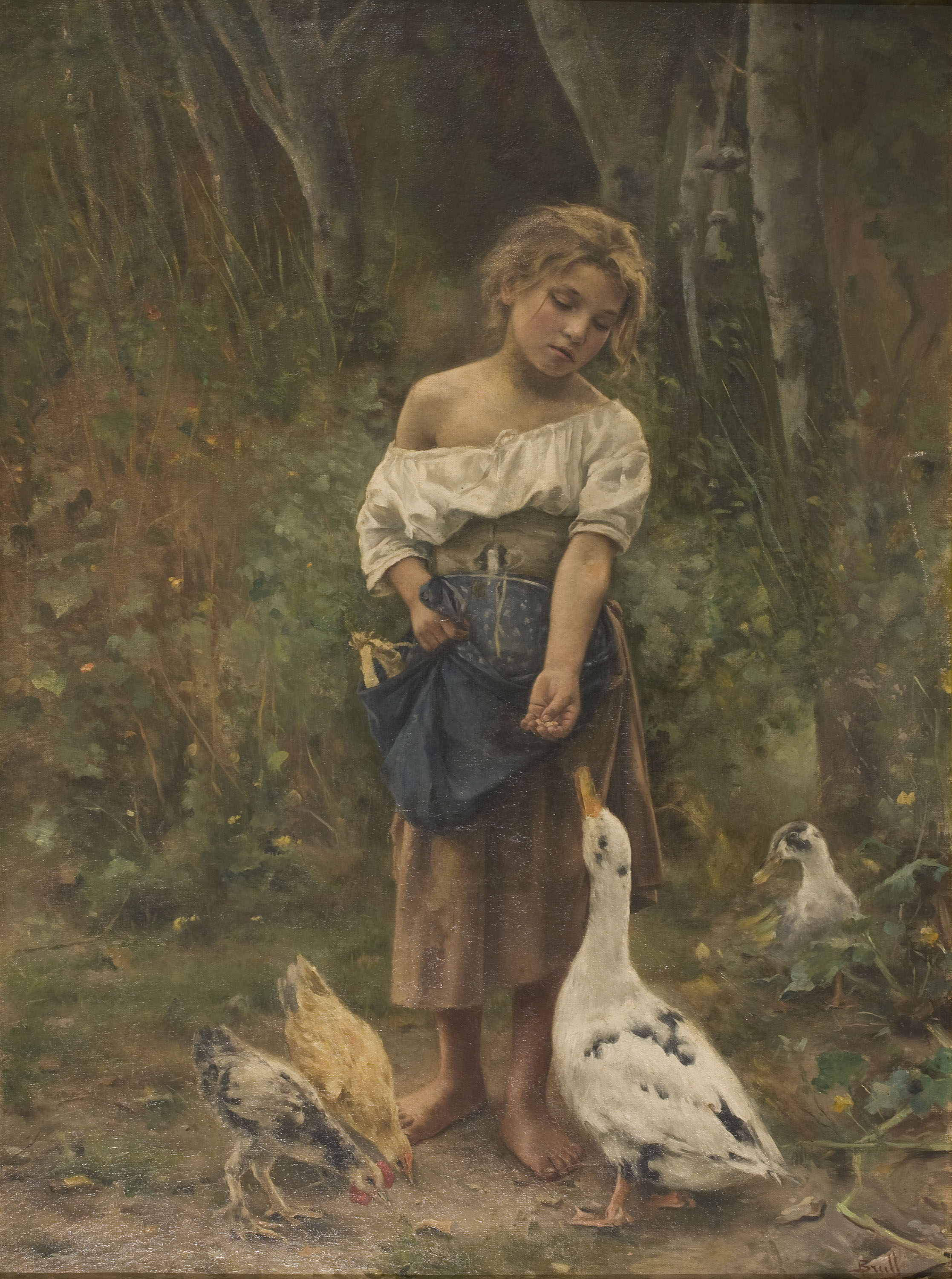 image for: Joan Brull - Nena donant menjar a una oca - Cap a 1891