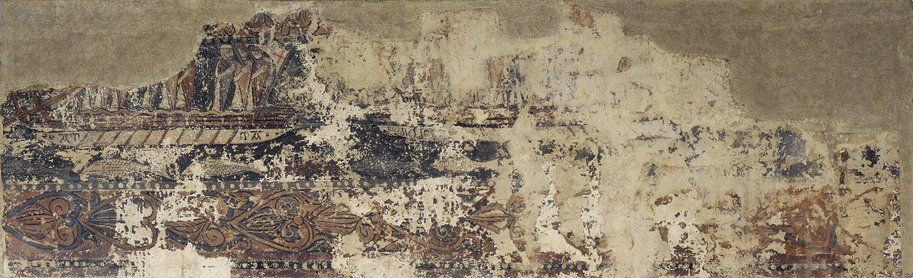 image for: Anònim. Aragó - Combat naval entre una galera cristiana i una de sarraïna, pintures profanes de Sixena  - Cap a 1200