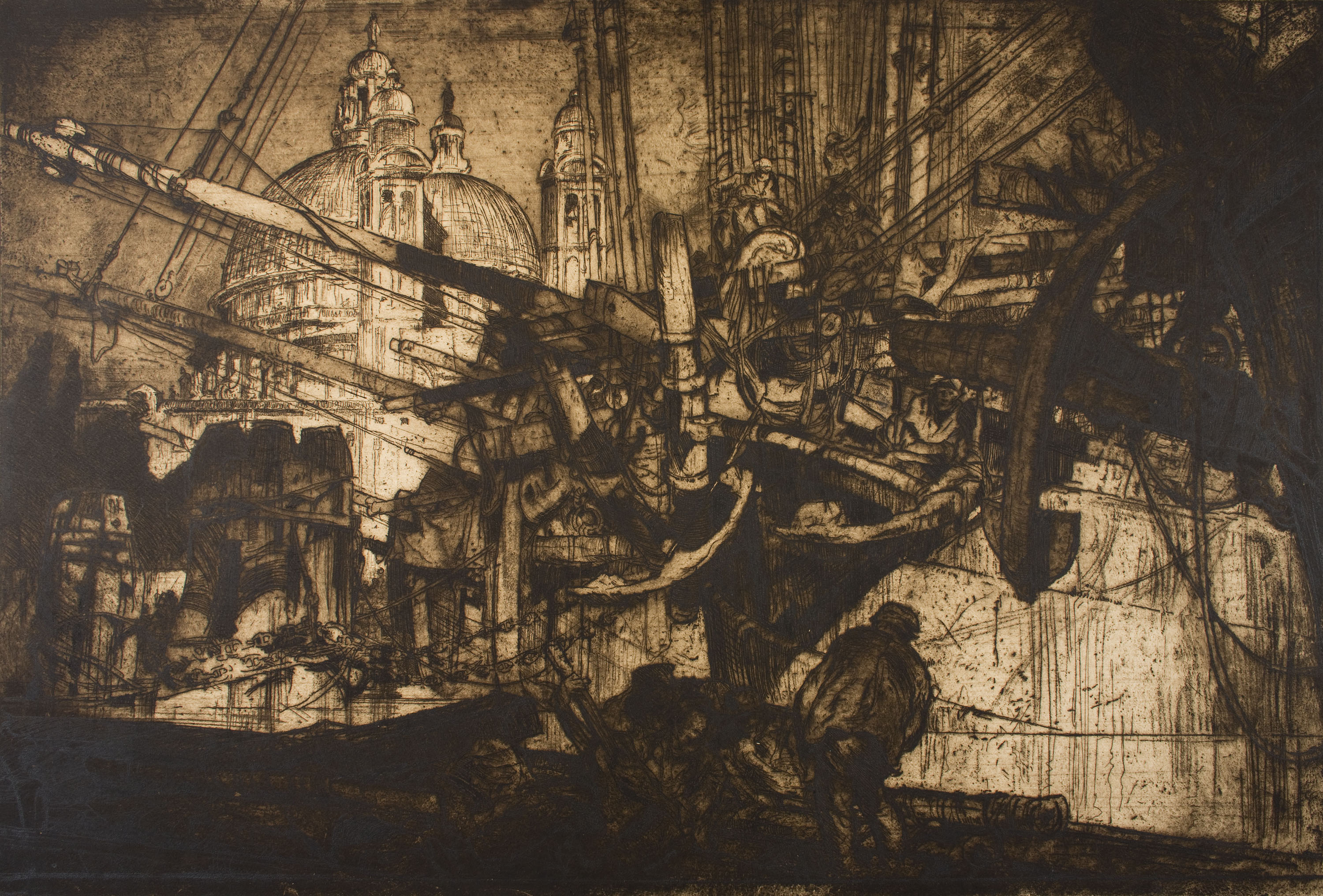 image for: Frank Brangwyn - Obrers treballant en una obra (Santa Maria de la Salut, Venècia [?]) - Cap a 1907