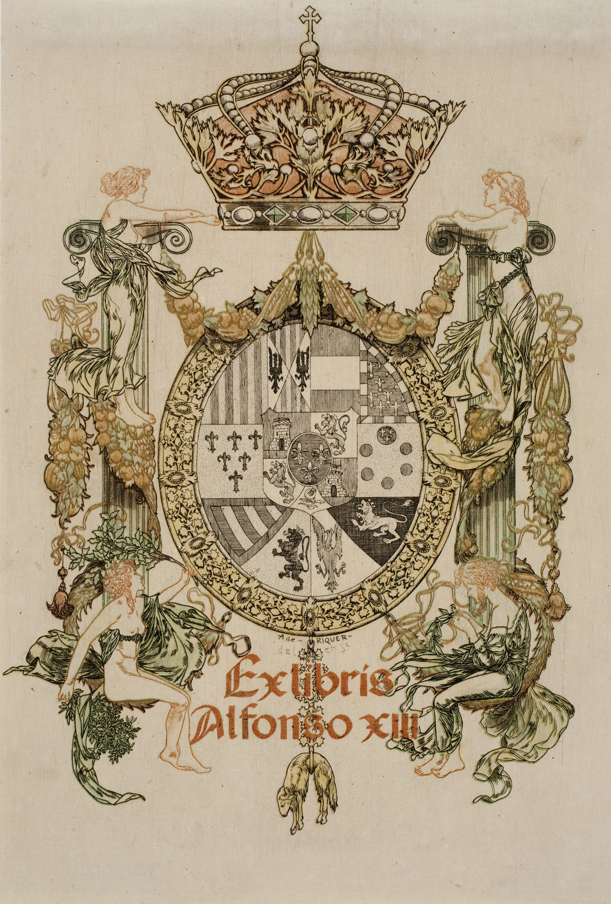 image for: Alexandre de Riquer - Ex-libris Alfonso XIII - 1904