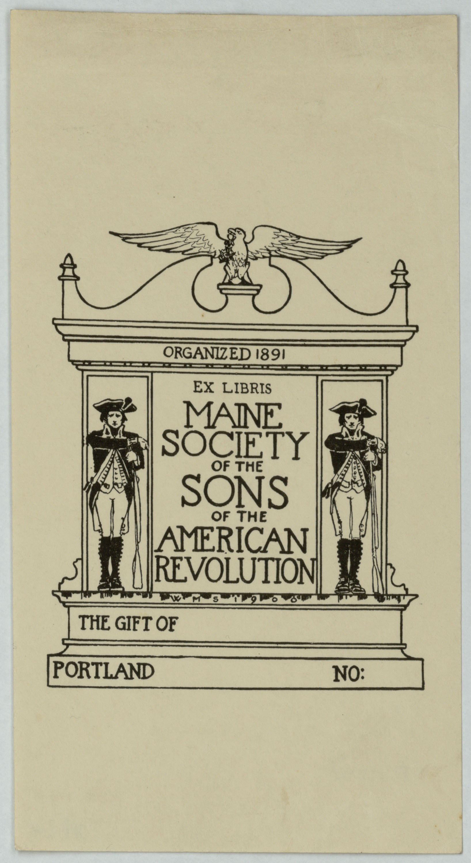 image for: Wilbur Macey Stone - Ex-libris Maine Society of the Sons of the American Revolution - 1900