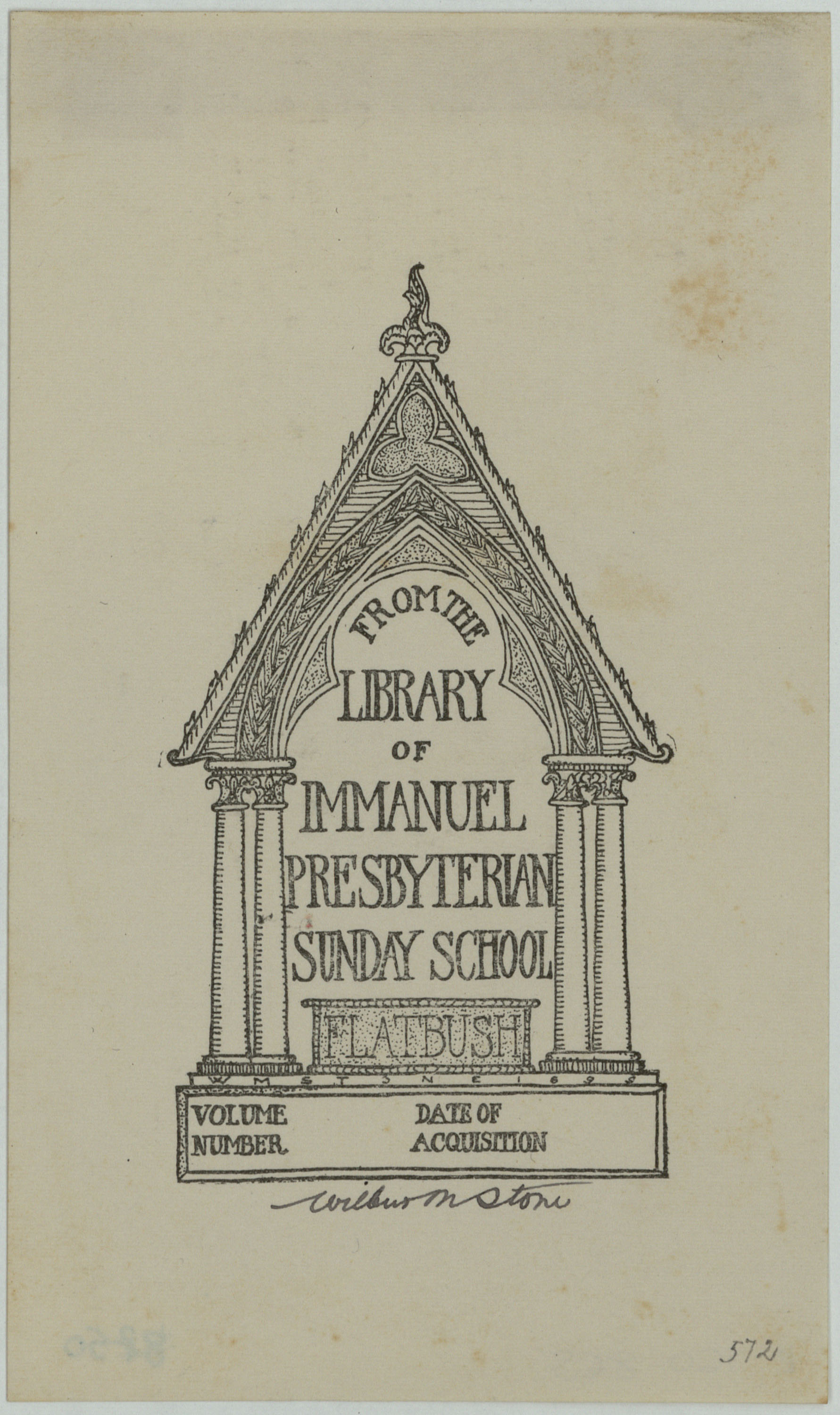 image for: Wilbur Macey Stone - Ex-libris Immanuel Presbyterian Sunday School - 1899