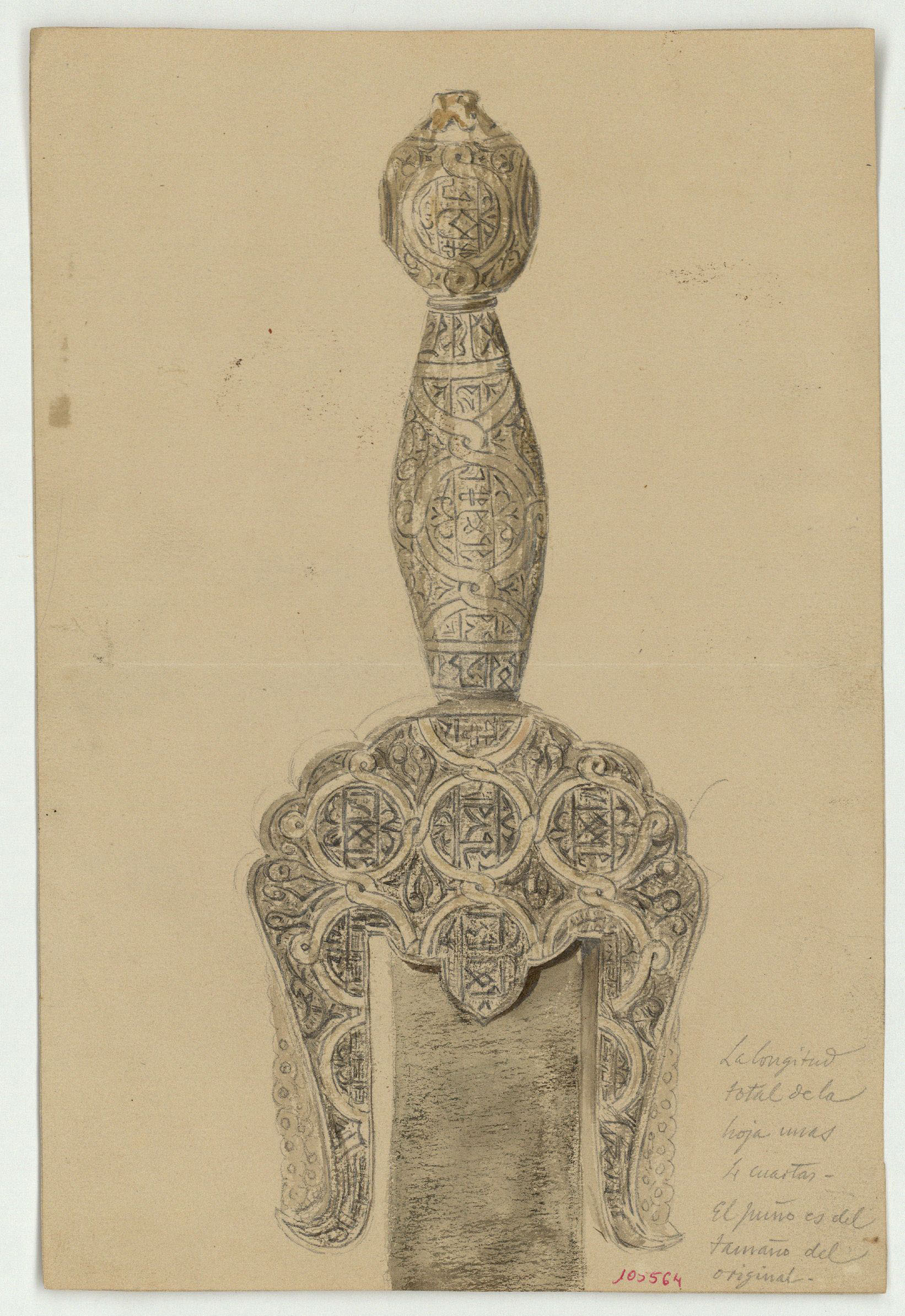 image for: Marià Fortuny - Pom d&#039;espasa d&#039;estil musulmà (anvers) / Esbós de figura (revers) - Cap a 1867-1872