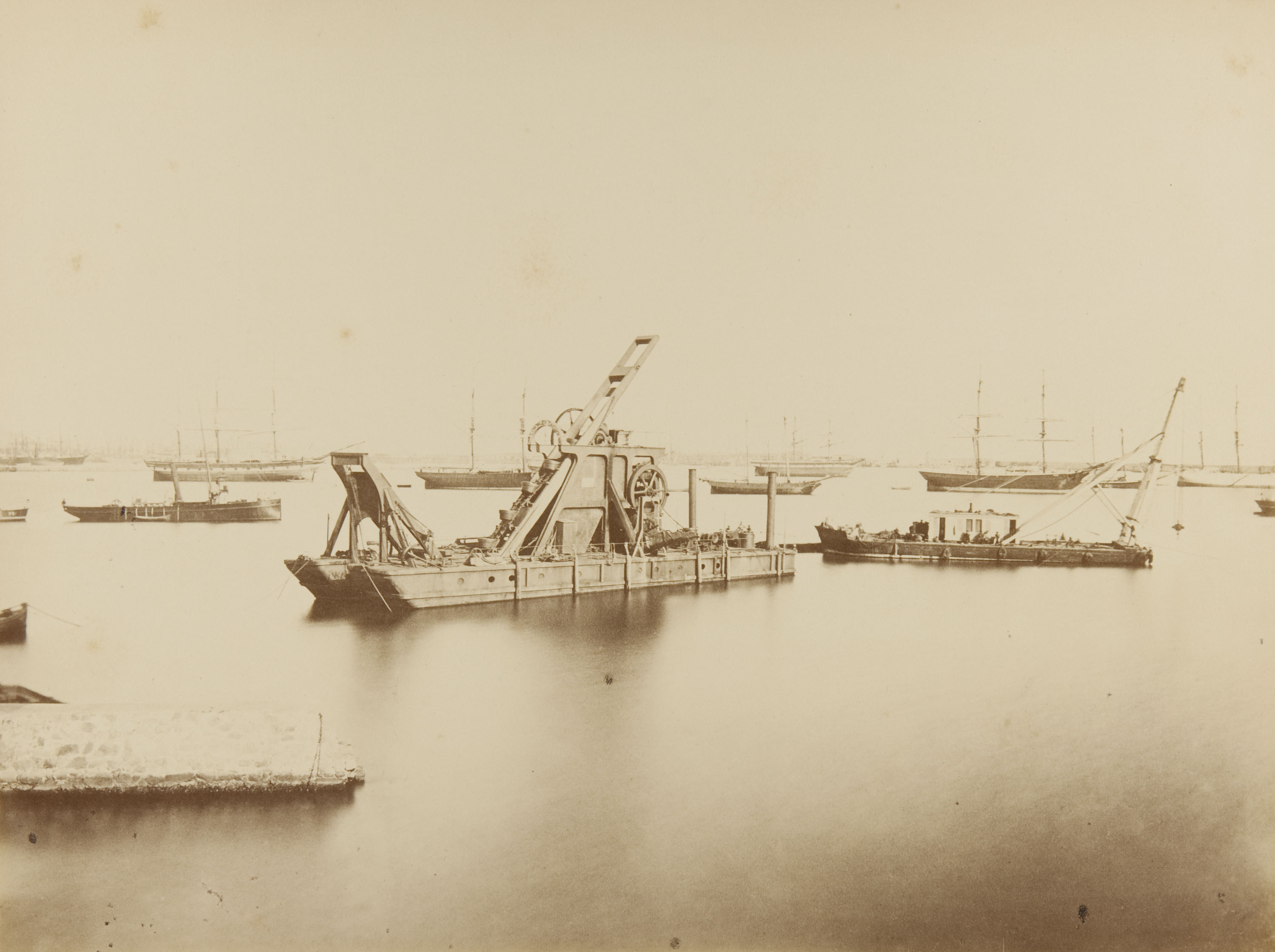 image for: Pau Audouard - Puerto de Barcelona. Tren de limpia y cabria flotante - Maig de 1888
