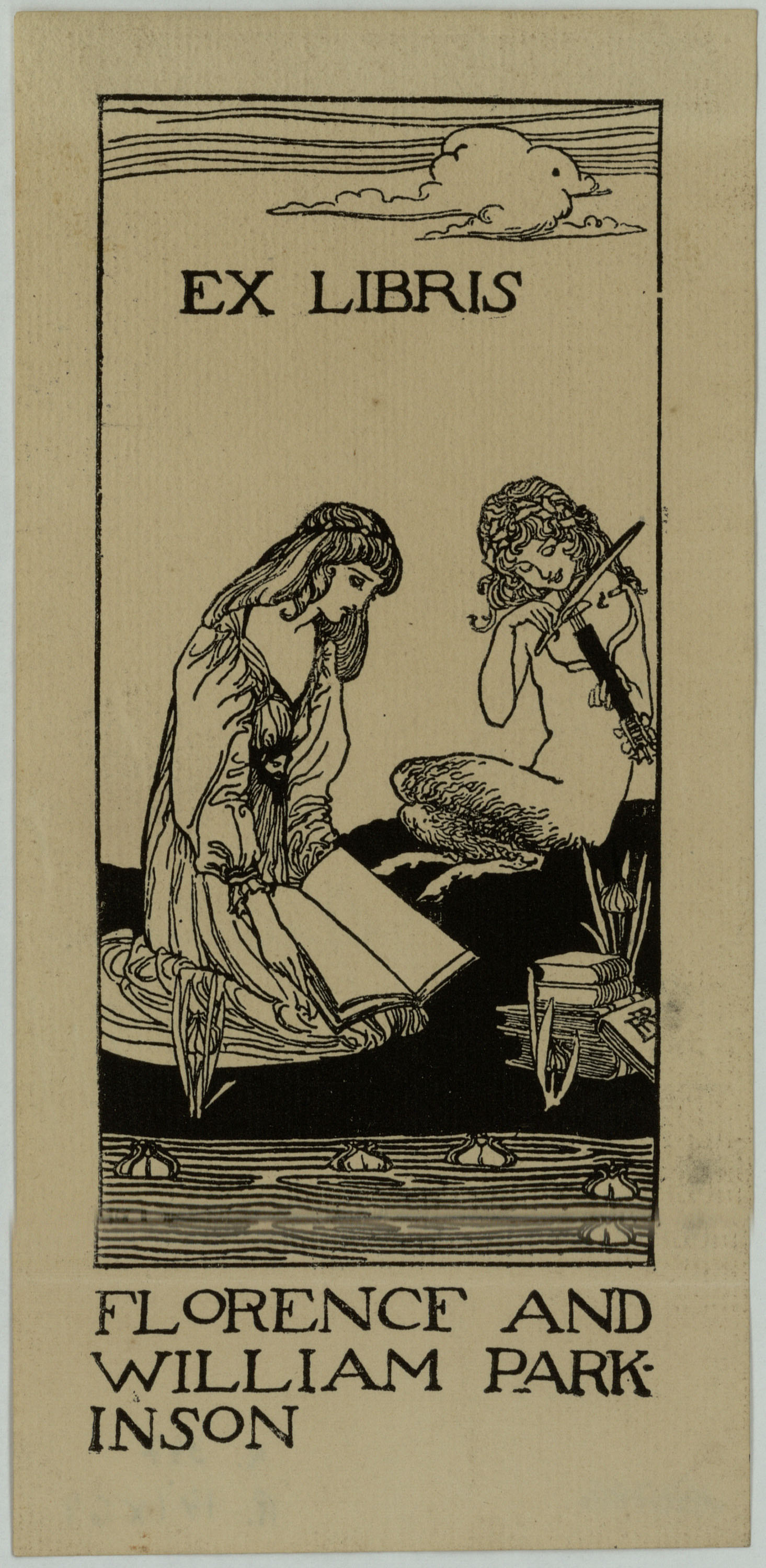 image for: Robert Anning Bell - Ex-libris Florence and William Parkinson - Cap a 1900