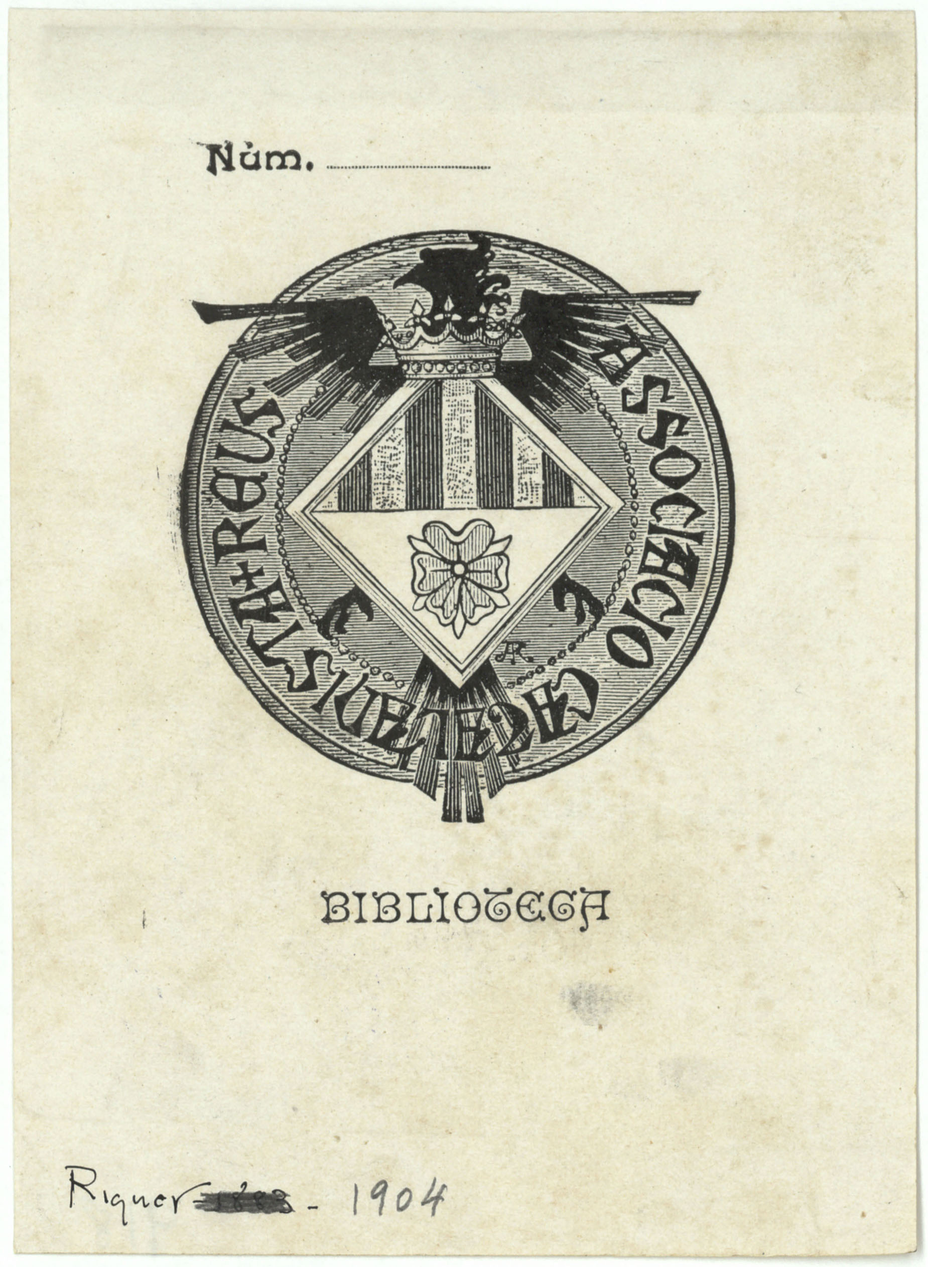 image for: Alexandre de Riquer - Ex-libris Associacio Catalanista Reus. Biblioteca - 1904