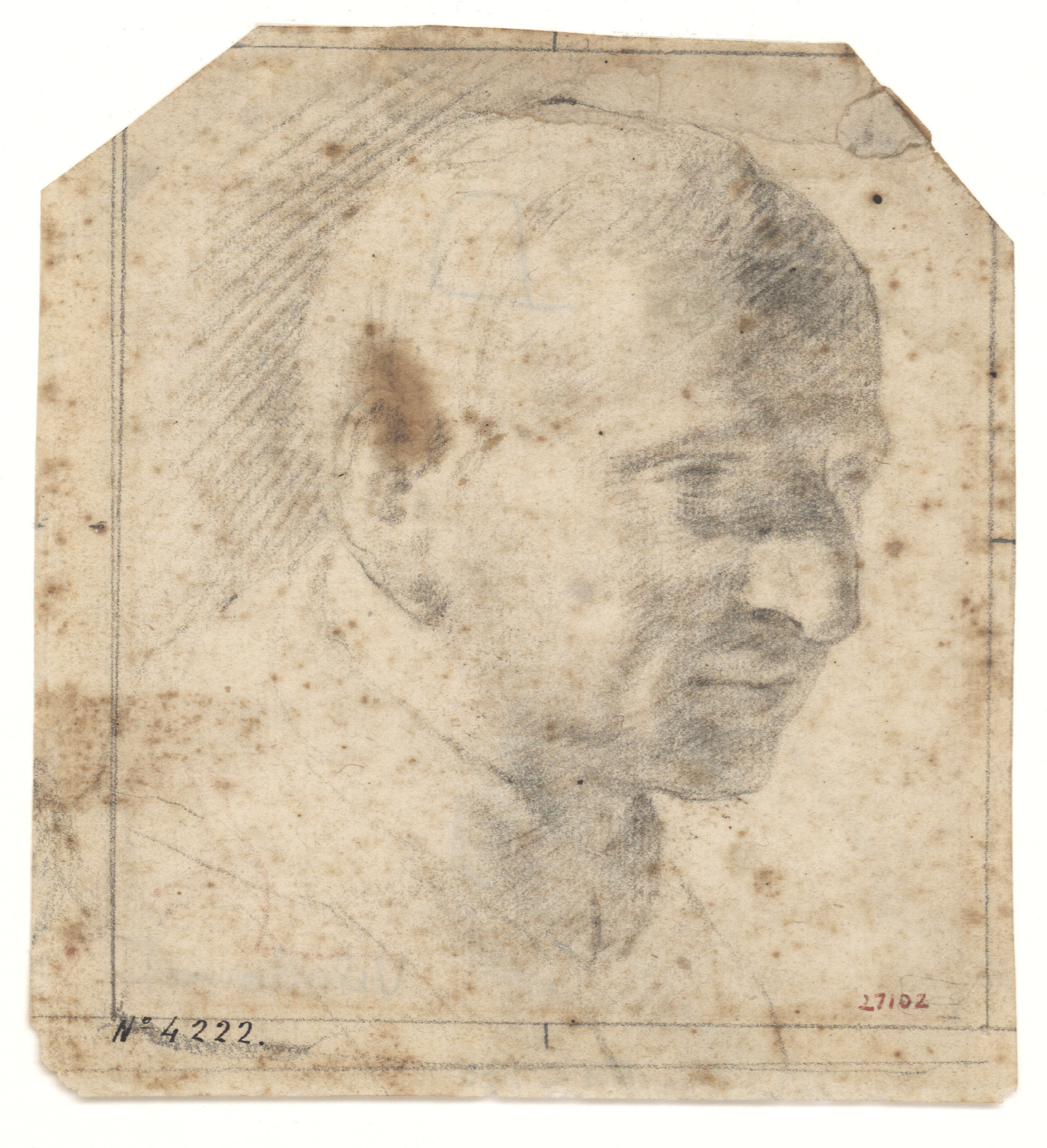 image for: Antoni Viladomat - Cap de frare (sant Bru?) (anvers) / Estudi de mà (revers) - Cap a 1730
