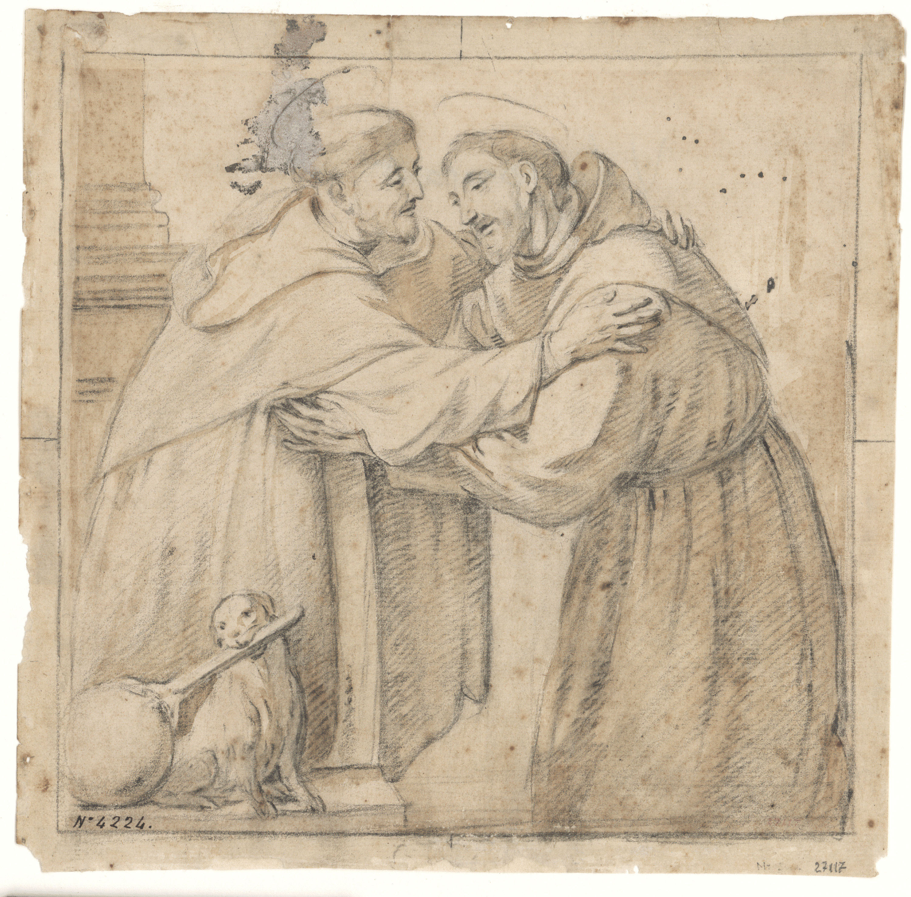 image for: Antoni Viladomat - Sant Domènec de Guzmán i sant Francesc abraçats - Cap a 1720-1740