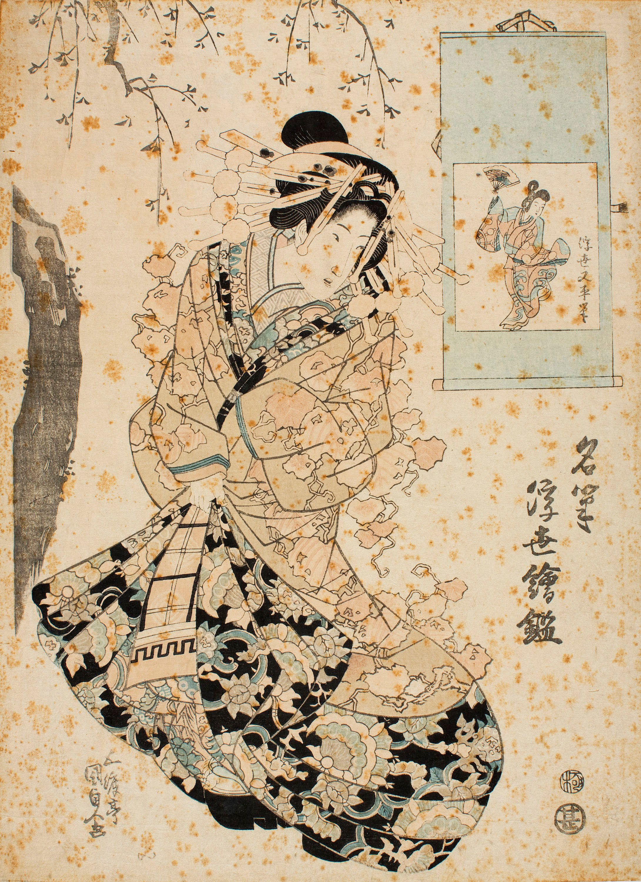 image for: Utagawa Kunisada (Toyokuni III) - Ukiyo Matabei (Meihitsu ukiyo-e kagami) - 1820