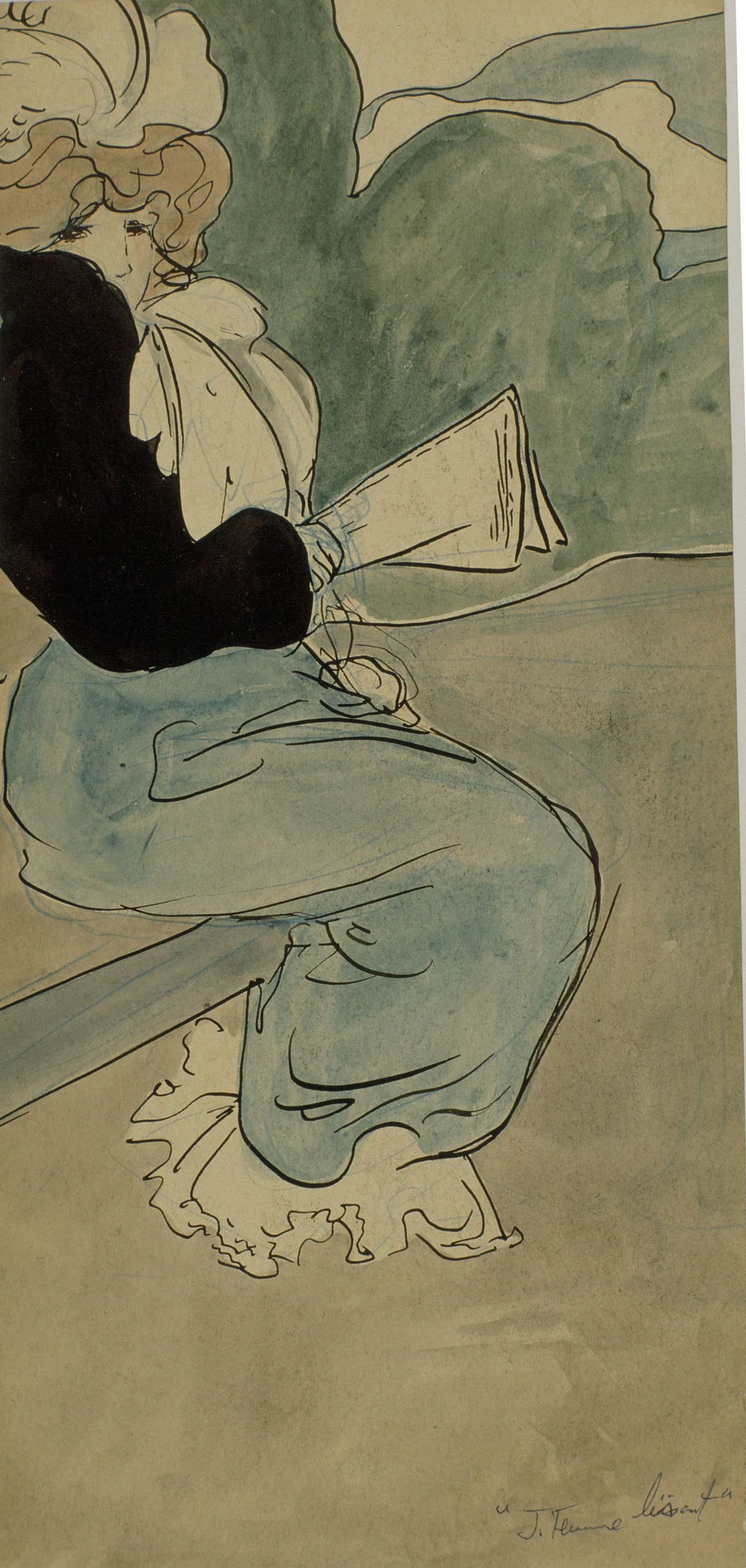 image for: Joan González Pellicer - J. femme lisant (Noia llegint) (anvers) / Parella de noies passejant (revers) - Cap a 1900-1902