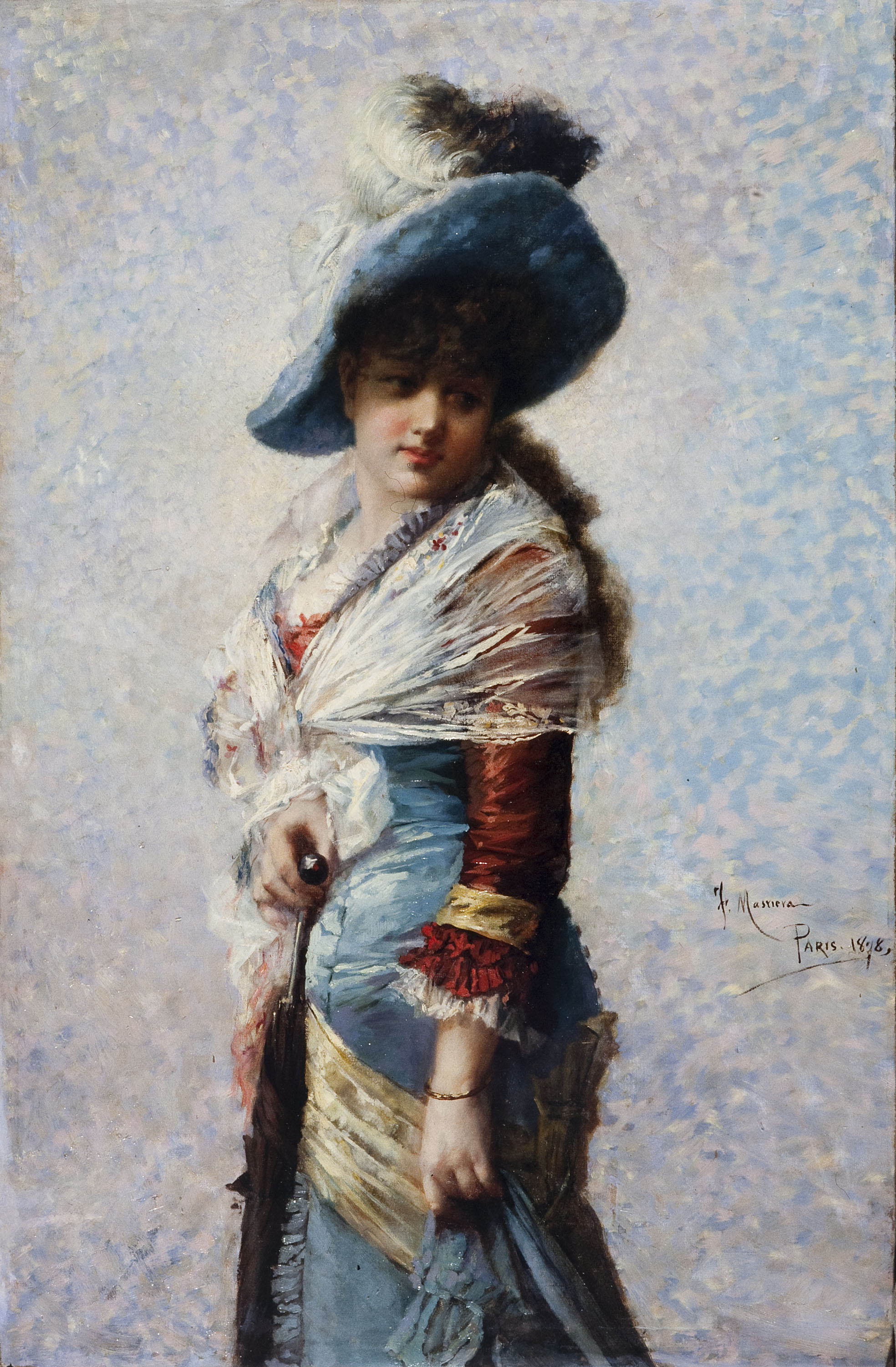 image for: Francesc Masriera - Retrat de dona amb xal, barret i para-sol - 1878