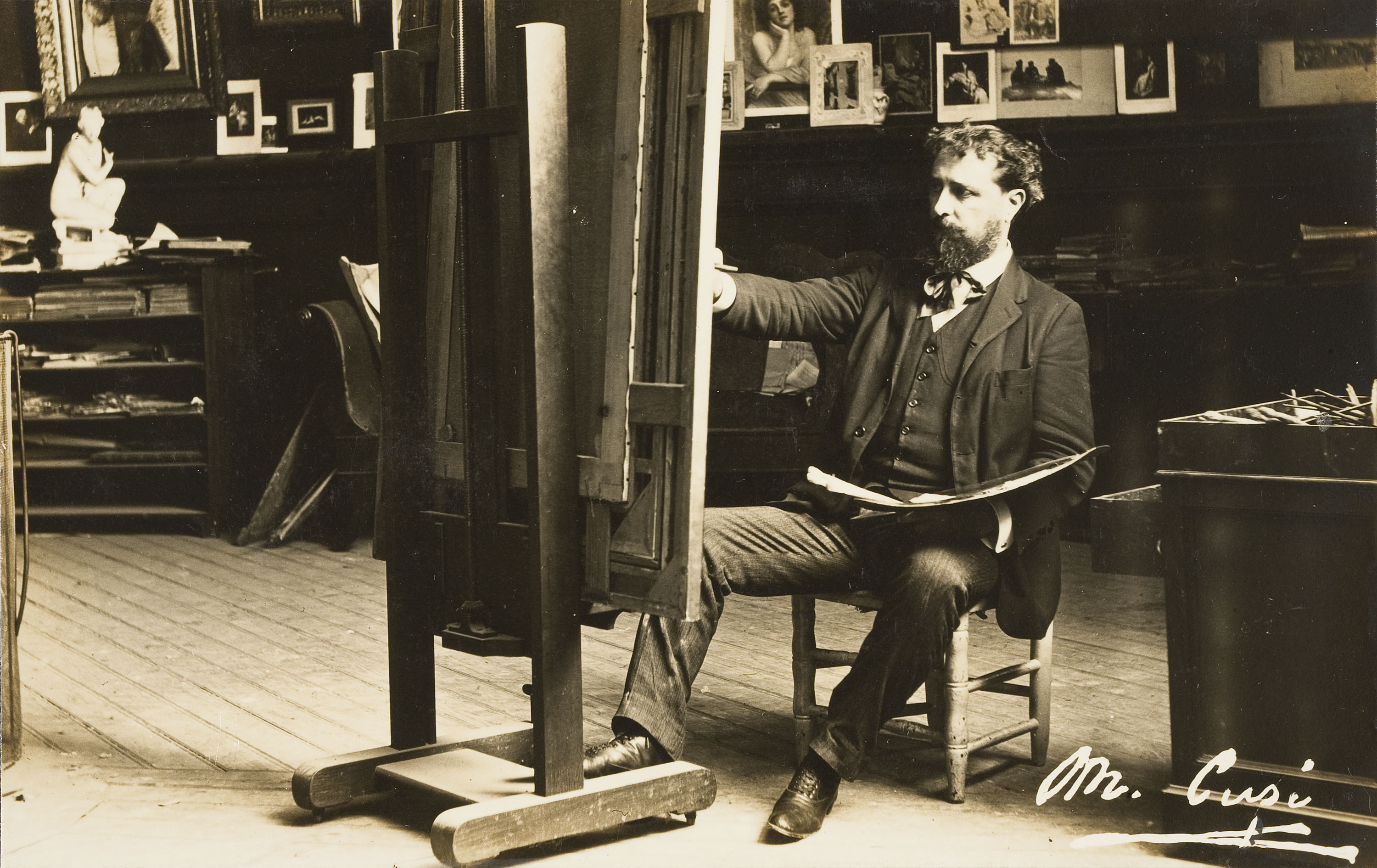 image for: Francesc Serra Dimas - Retrat del pintor Manel Cusí al seu taller - Cap a 1905