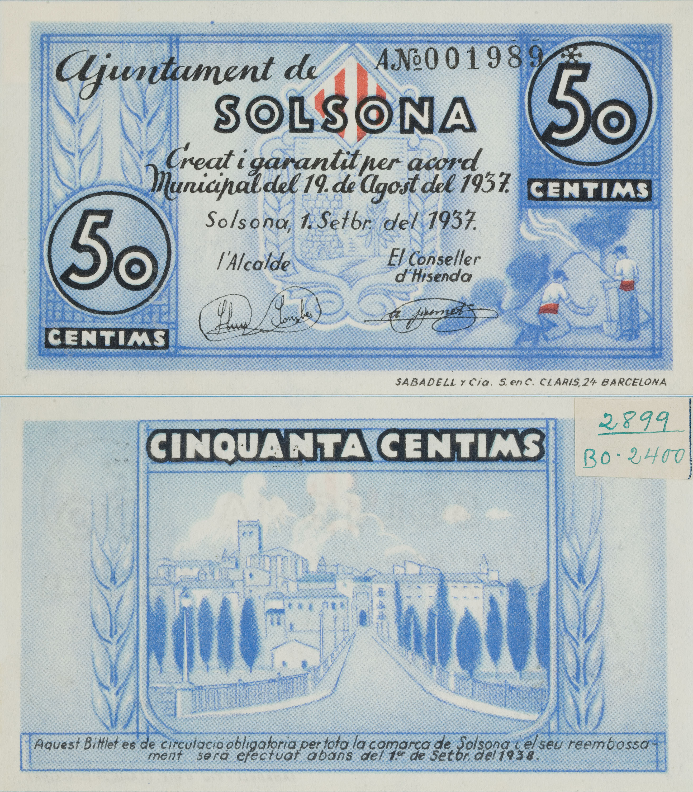 image for: Ajuntament de Solsona - 50 cèntims - 01.09.1937