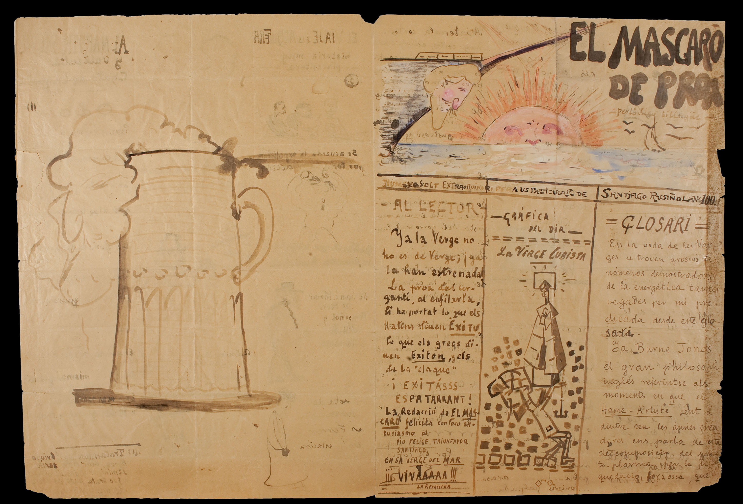image for: Santiago Rusiñol - El mascaró de proa. Capçalera il·lustrada i manuscrita (anvers) / El mascaró de proa. Interior il·lustrat i manuscrit (revers) - Cap a 1917