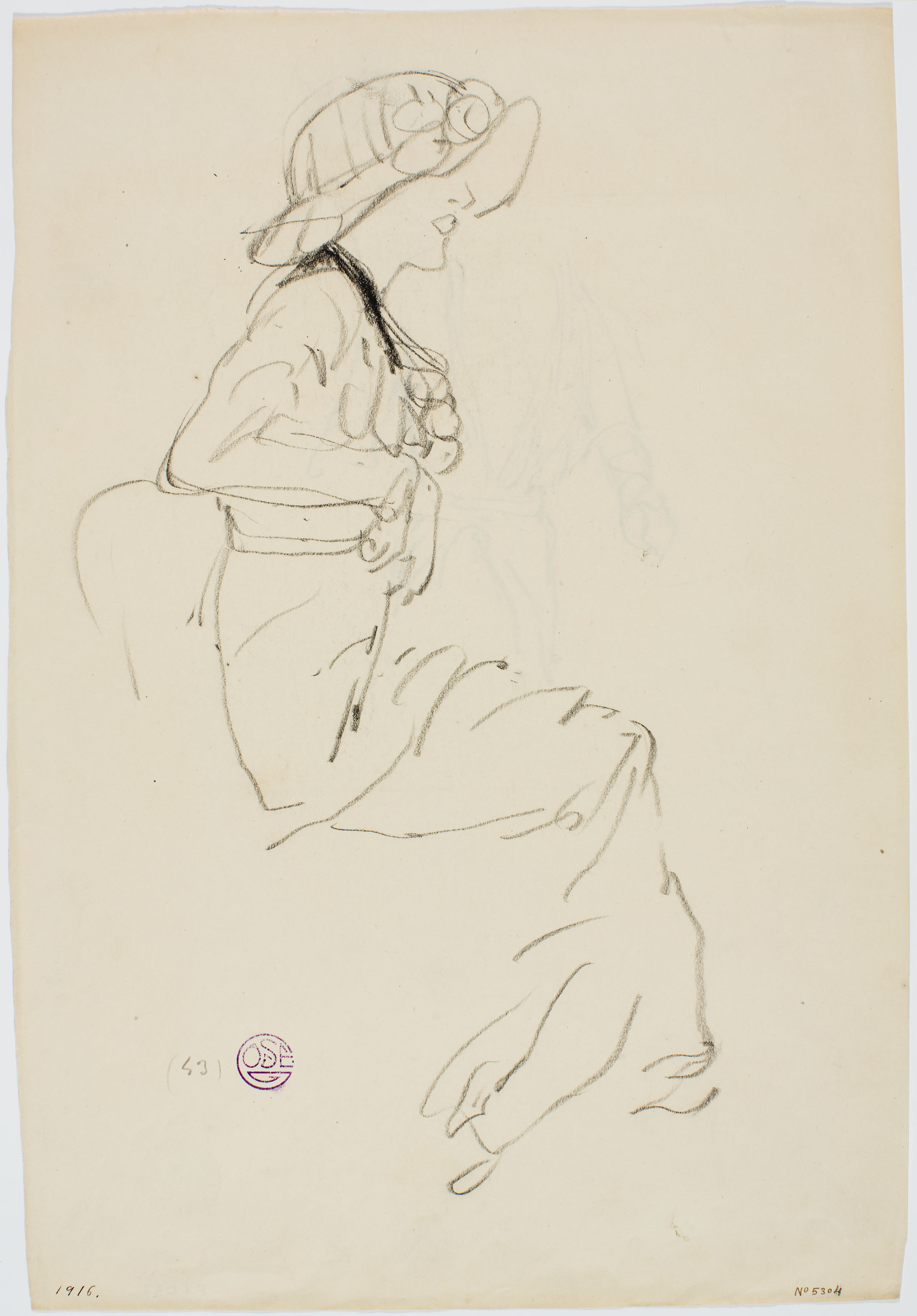 image for: Francesc Xavier Gosé - Dama asseguda (anvers) / Croquis de figura (revers) - Cap a 1906 -1909
