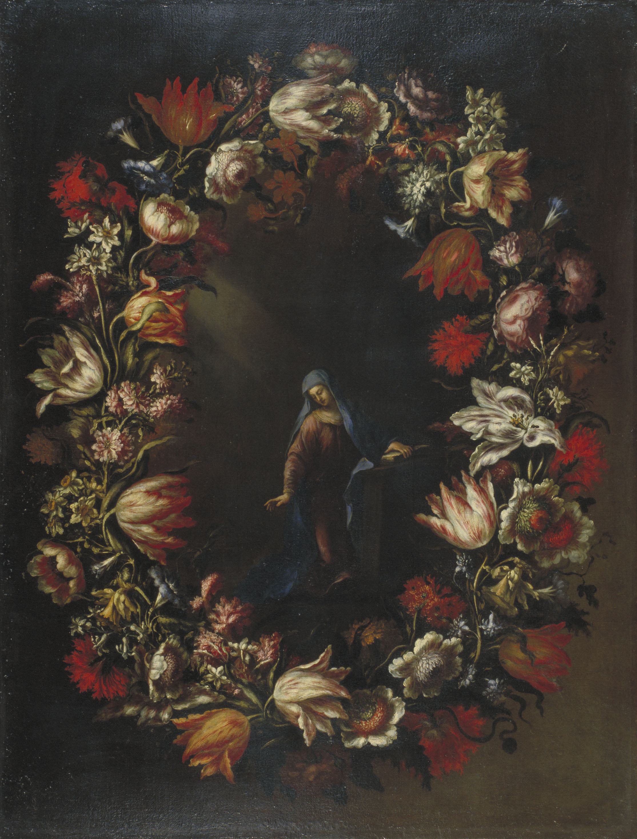 image for: Bartolomé Pérez - Garlanda de flors amb la Mare de Déu de l&#039;Anunciació - Cap a 1676