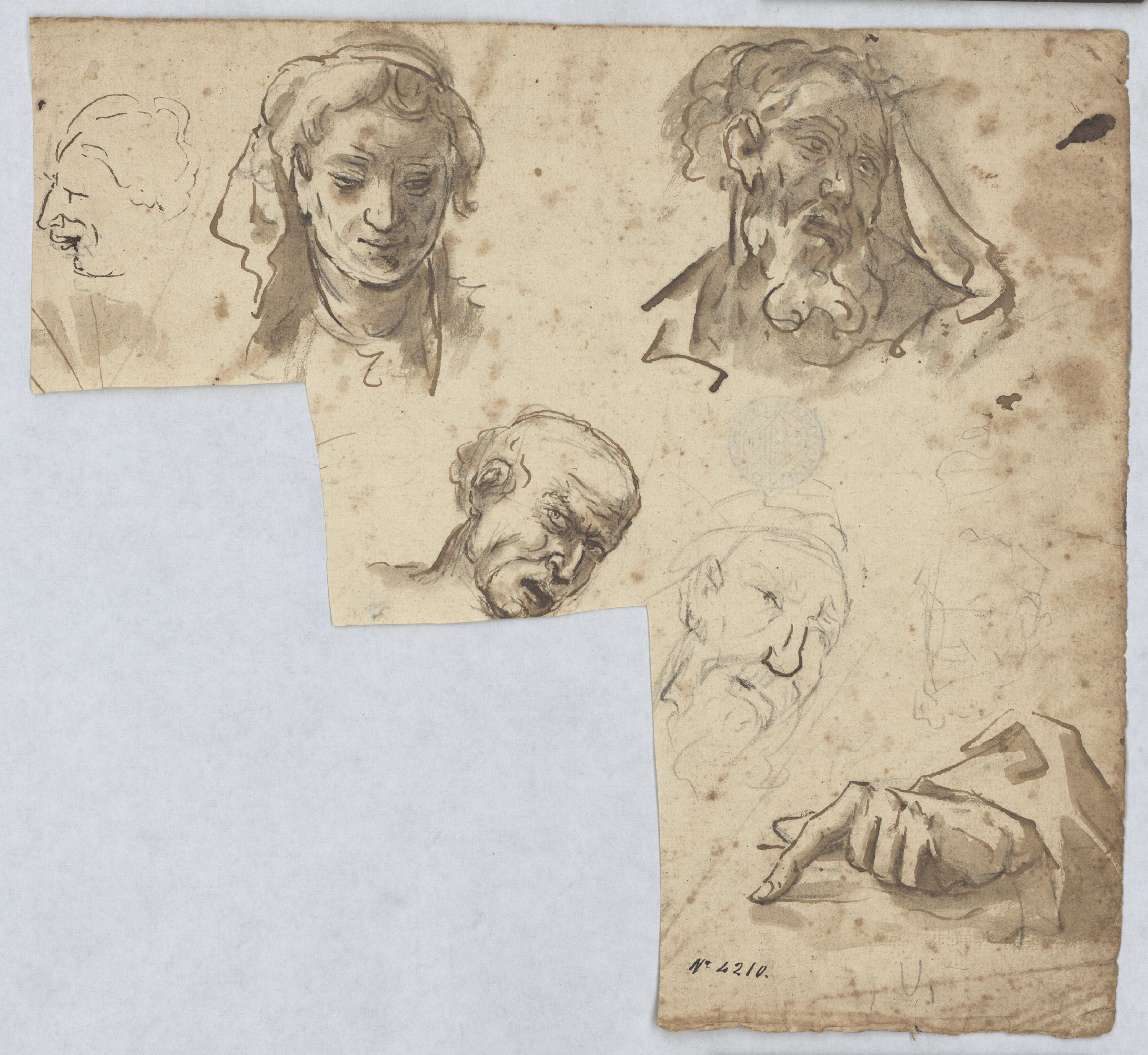 image for: Antoni Viladomat - Estudi de caps i mà - Cap a 1730-1755
