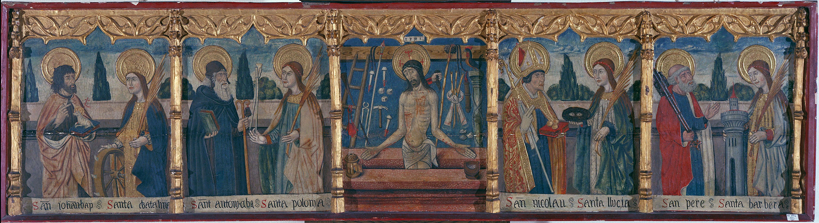 image for: Pere Espallargues - Sant Joan Baptista i santa Caterina d&#039;Alexandria; sant Antoni Abat i santa Apol·lònia; Crist de Pietat; sant Nicolau i santa Llúcia; sant Pere i santa Bàrbara - Últim quart del segle XV