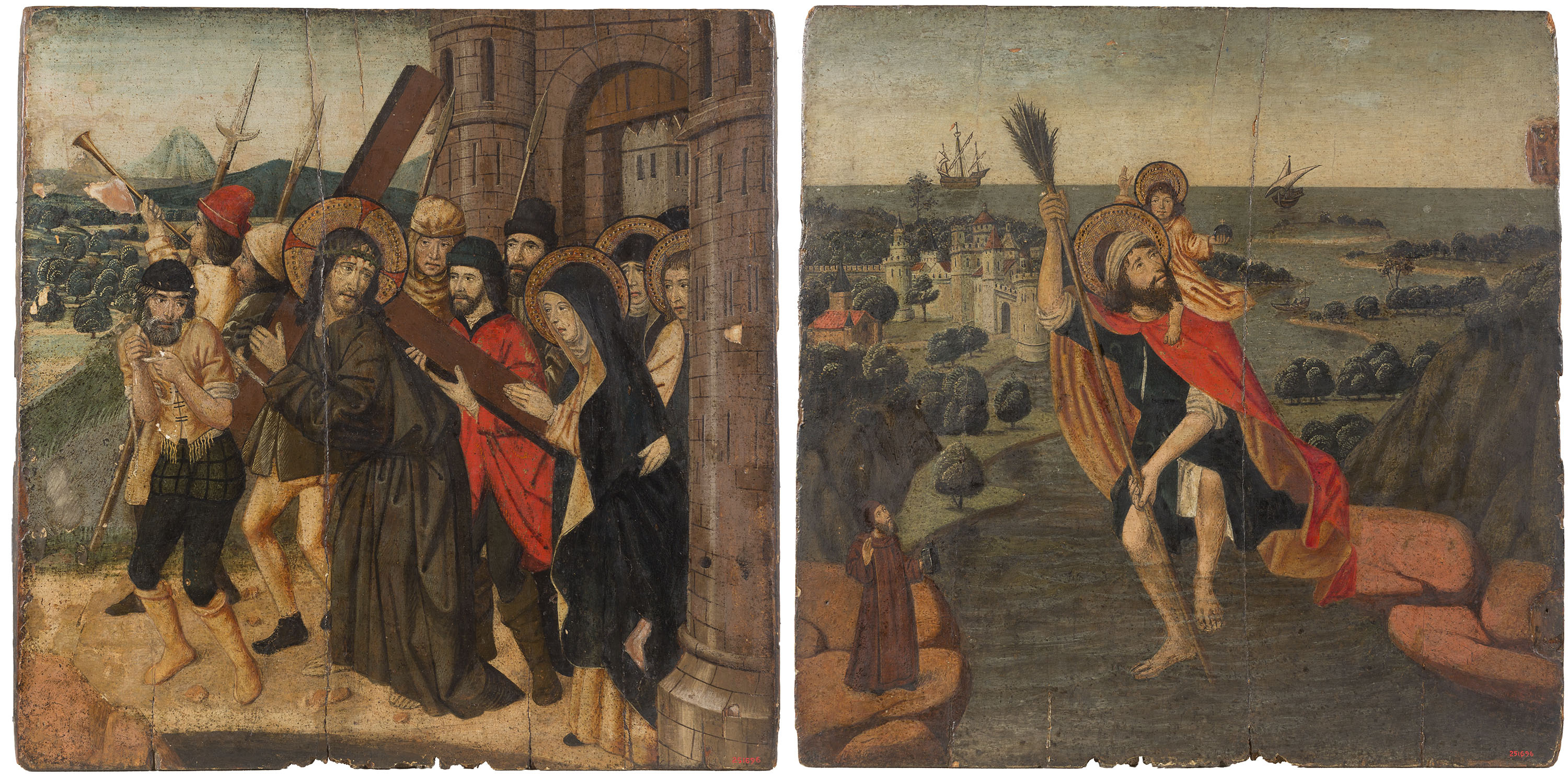 image for: Anònim - Taula bifront amb el Camí del Calvari i sant Cristòfol - Últim quart del segle XV