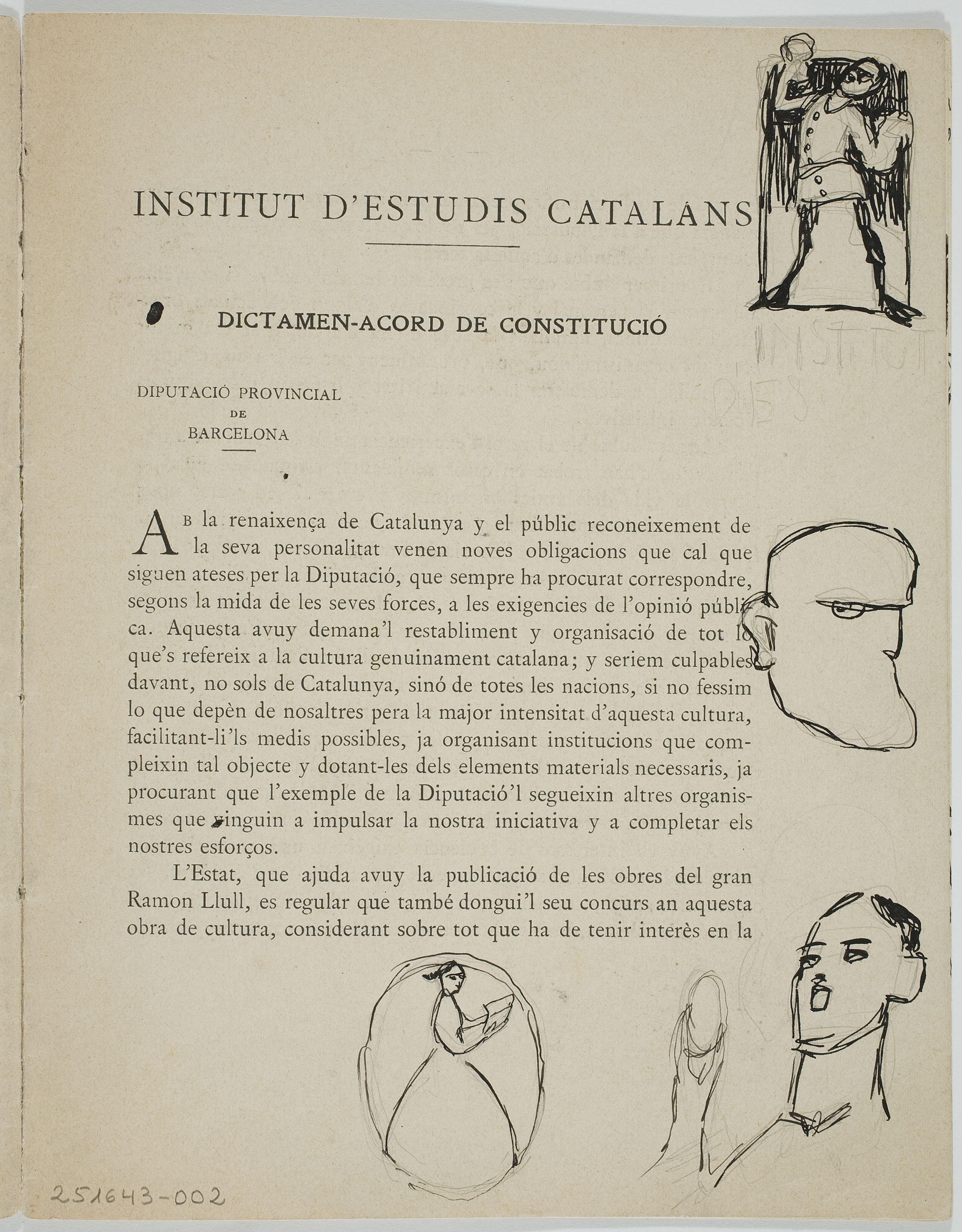 image for: Ismael Smith - Caricatures al «Dictamen-acord de constitució. Reglament interior» de l’Institut d’Estudis Catalans, de 1907 - 1907