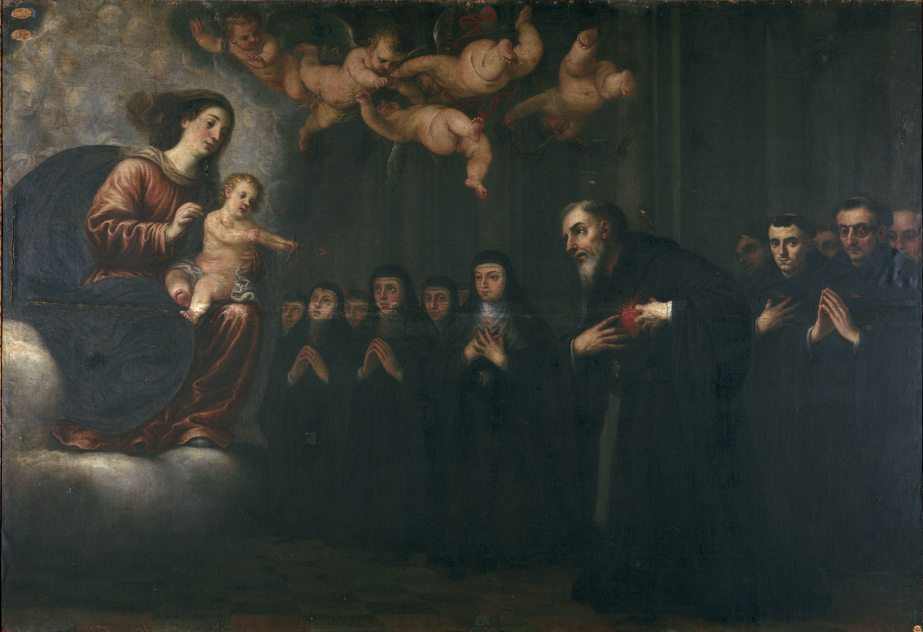 image for: José García Hidalgo - La Mare de Déu i el Nen transverberant el cor a sant Agustí, davant la comunitat de religiosos - Cap a 1674