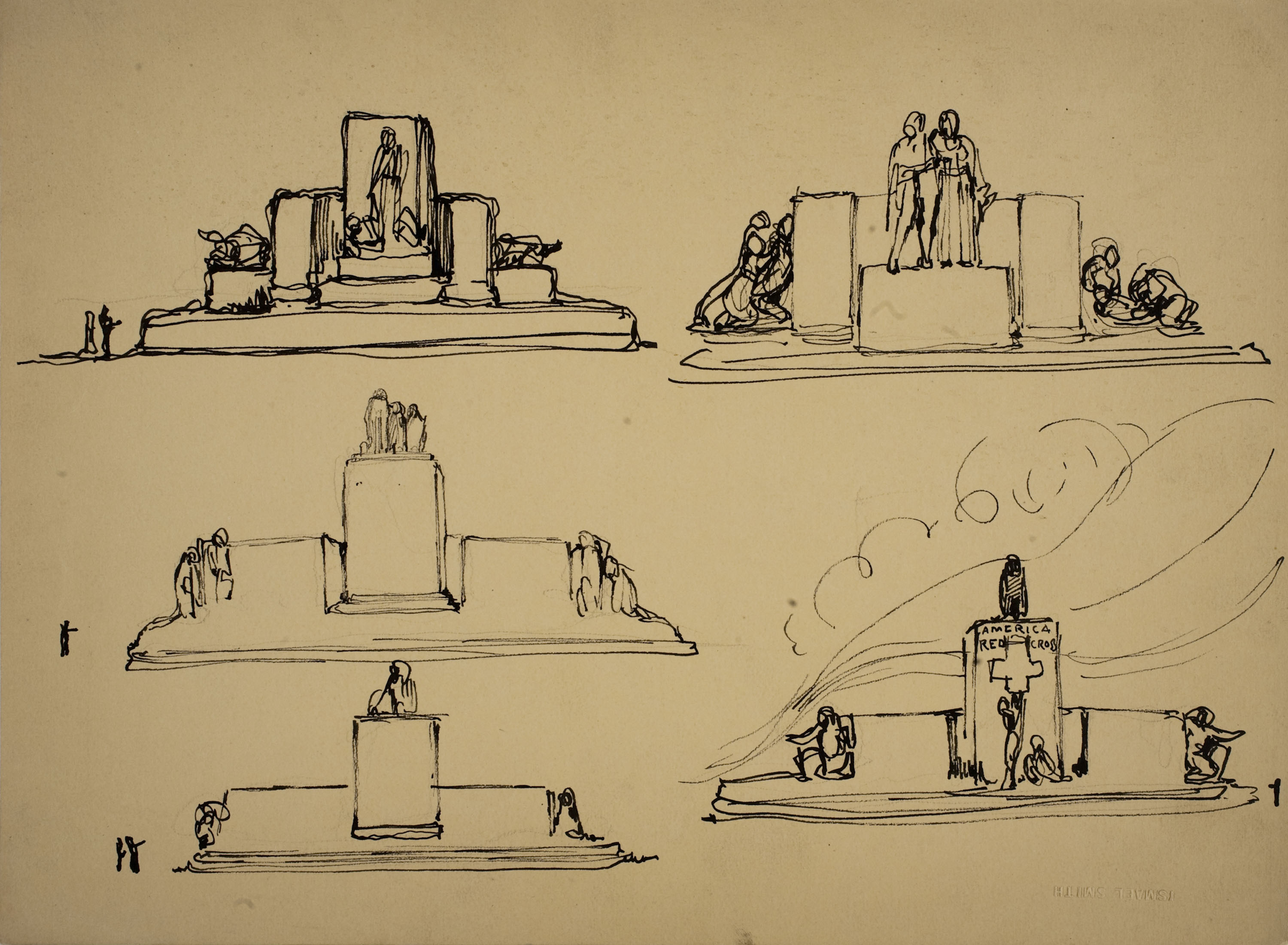 image for: Ismael Smith - Estudi per al «Monument a la Creu Roja Americana» (anvers) / Retrat masculí (revers) - Cap a 1920