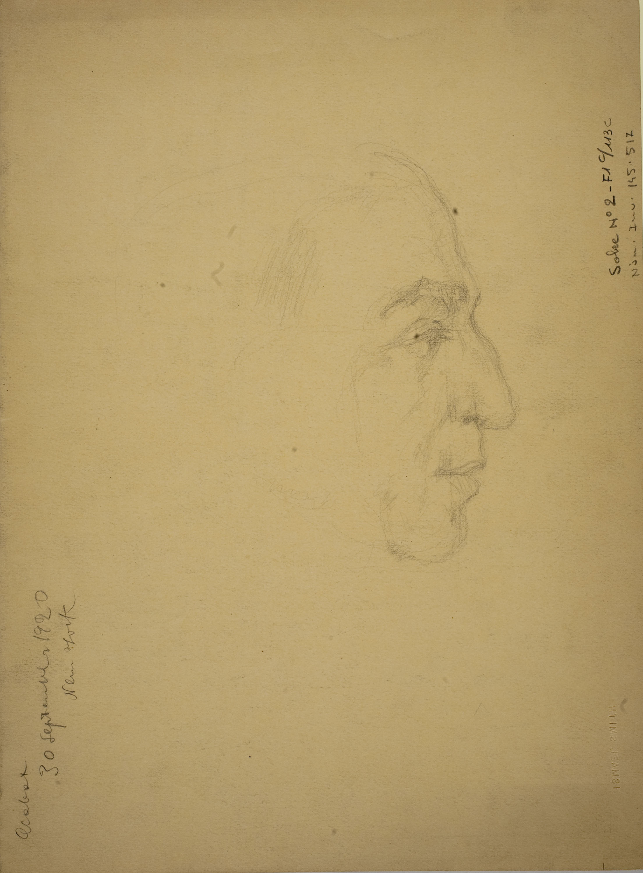 image for: Ismael Smith - Estudi per al «Monument a la Creu Roja Americana» (anvers) / Retrat masculí (revers) - Cap a 1920 [1]