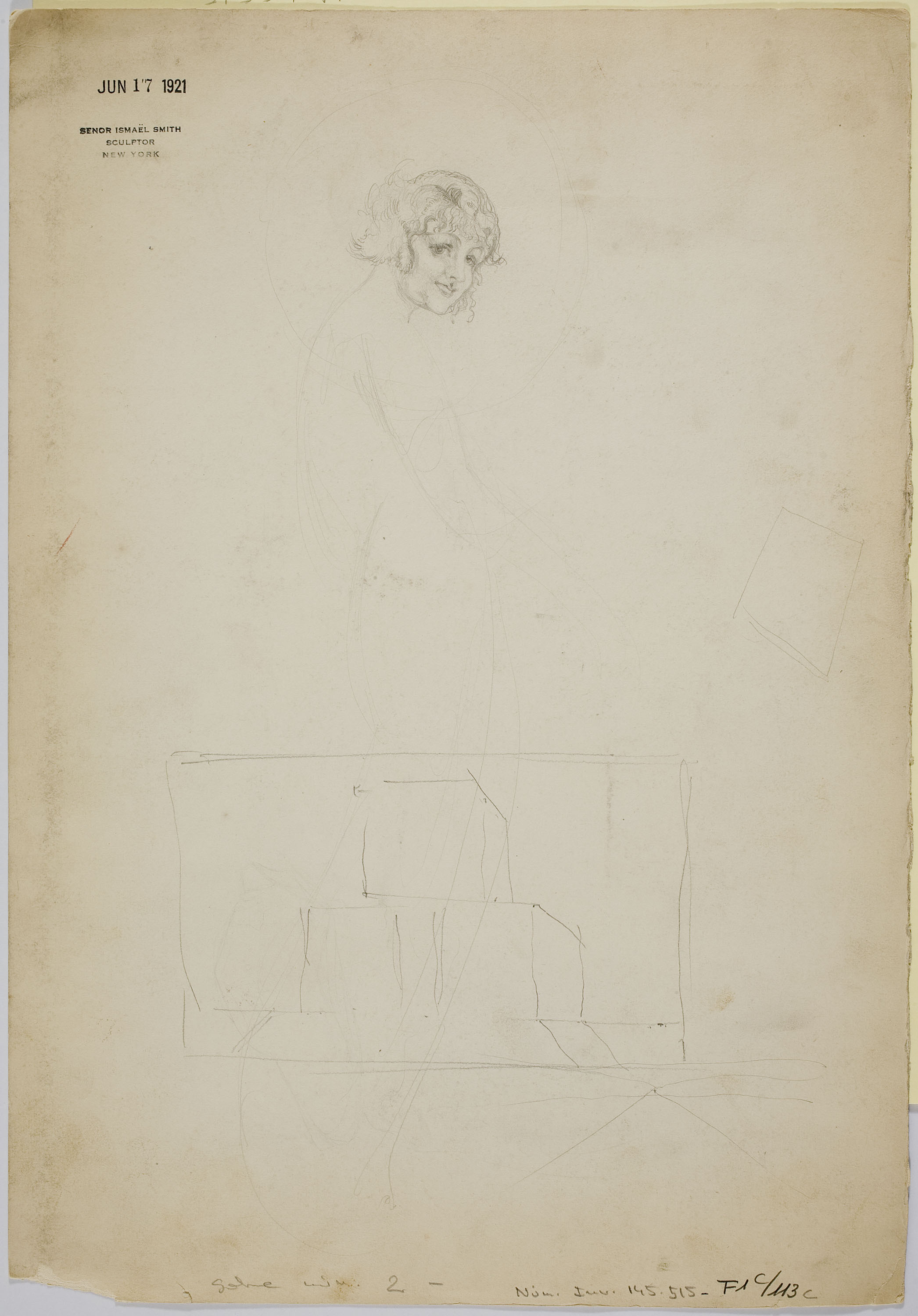 image for: Ismael Smith - Estudi per al «Monument a la Creu Roja Americana» (anvers) / Estudi de rostre femení (revers) - Cap a 1920 [1]