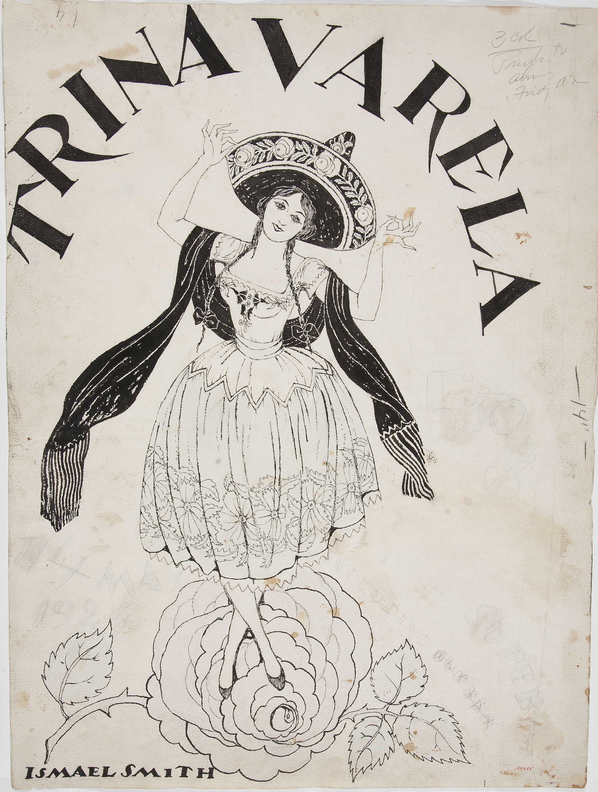 image for: Ismael Smith - Estudi per a cartell de la cupletista Trina Varela (anvers) / Estudi per a cartell de la cupletista Trina Varela (revers) - 1924