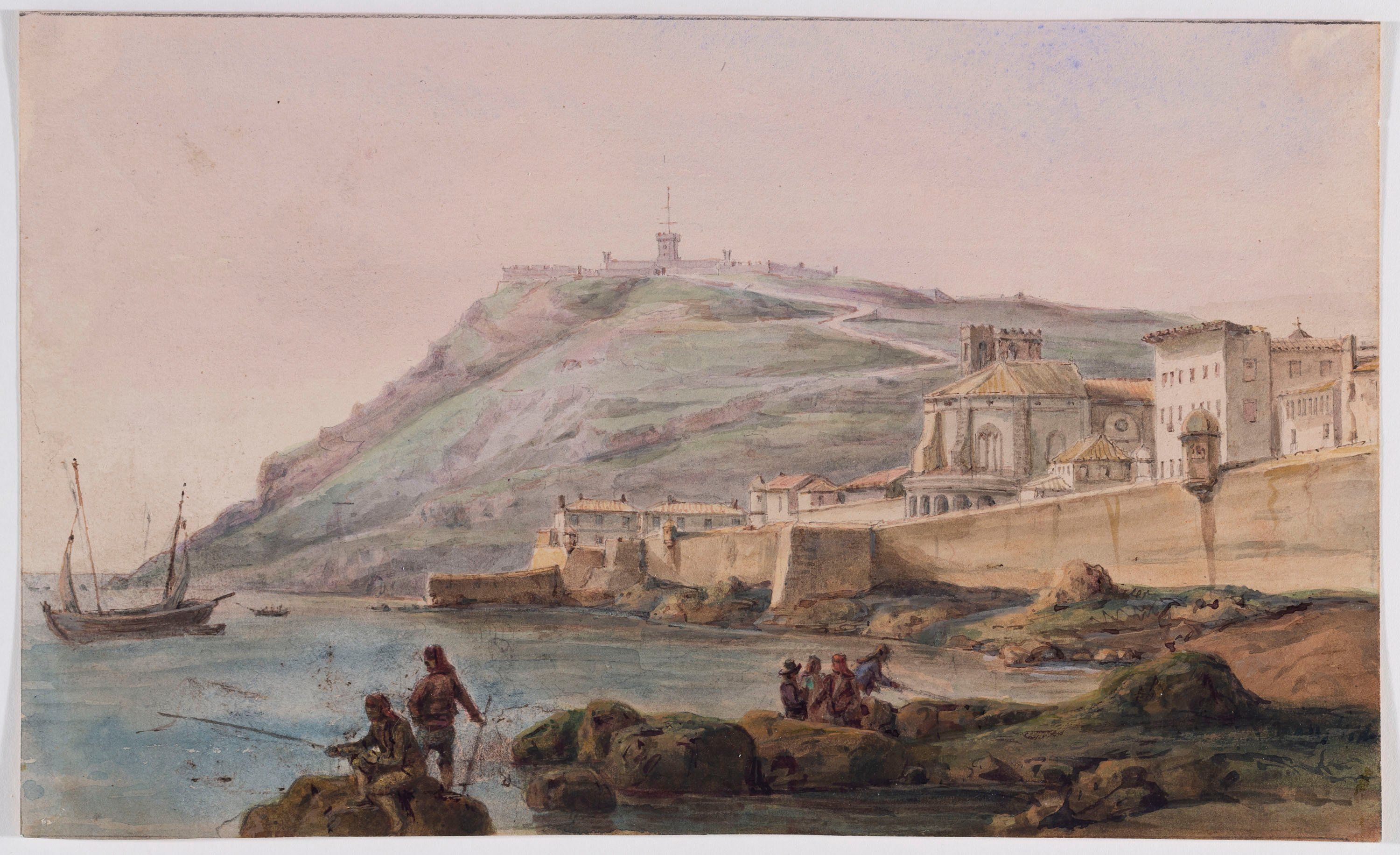 image for: Adolphe Hedwige Alphonse Delamare - Vista de Montjuïc i la muralla de mar - 1826