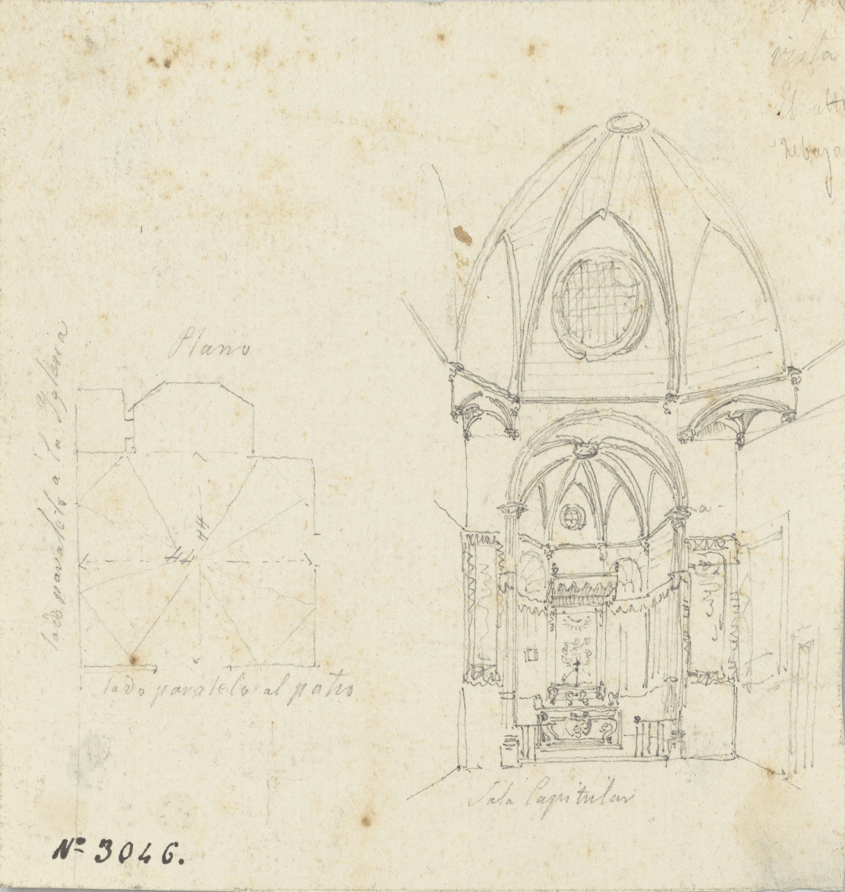 image for: Lluís Rigalt - Croquis i planta de la sala capitular de la catedral de Vic - Cap a 1850-1860
