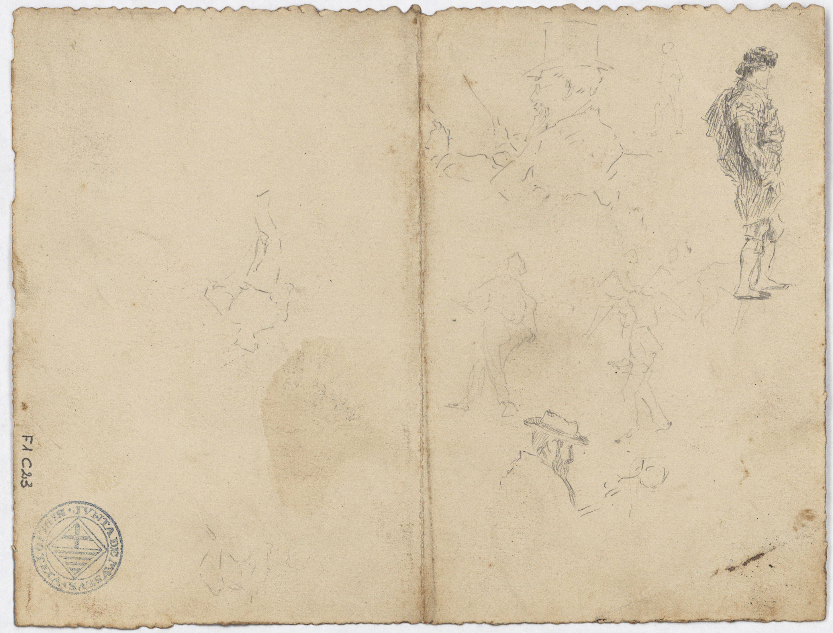 image for: Antoni Caba - Apunts de figures (anvers) / Croquis de figures i figura de torero (revers) - Cap a 1860-1870 [1]