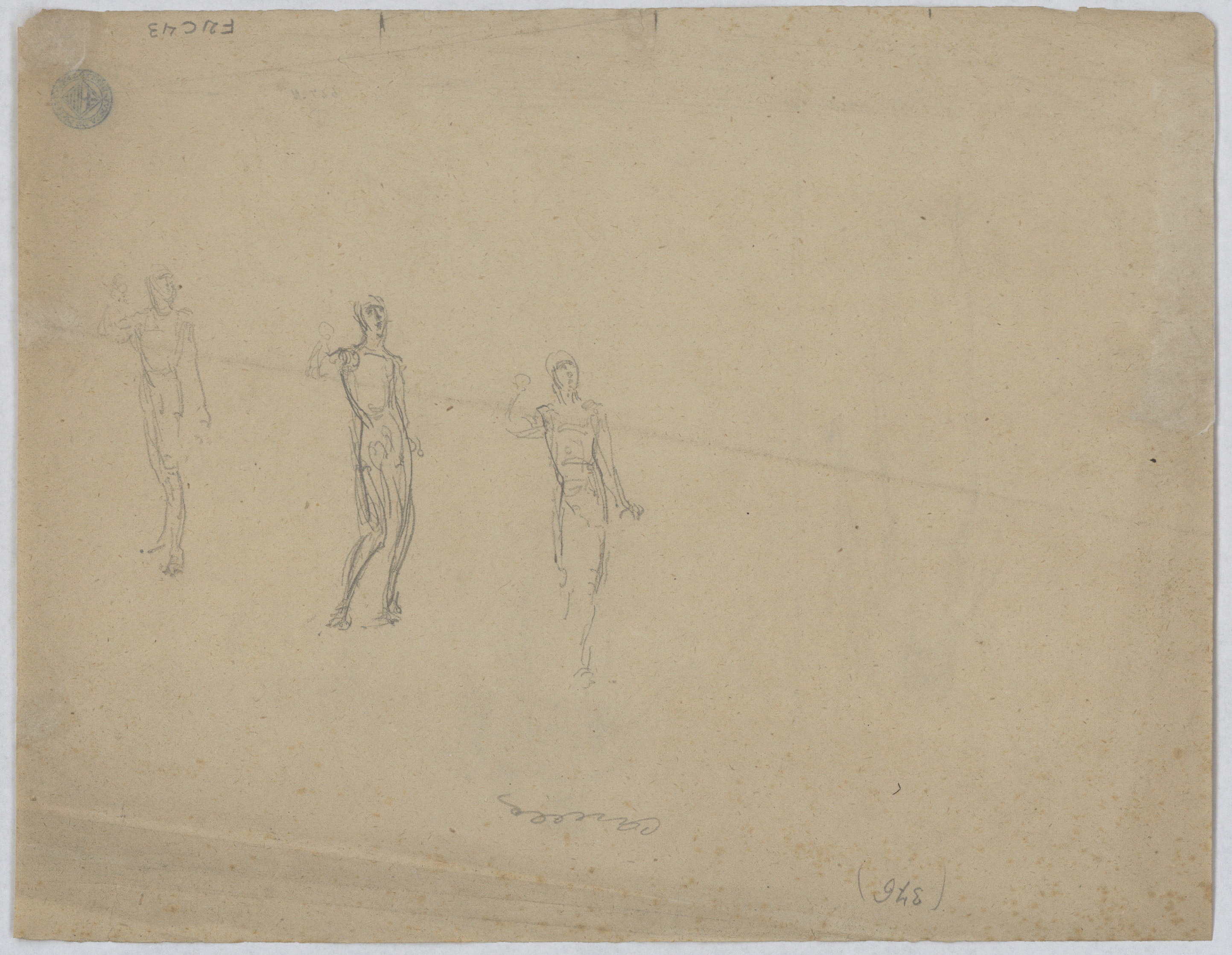 image for: Antoni Utrillo - Estudi amb la Mare de Déu de la Mercè i santa Eulàlia (anvers) / Croquis de figures (revers) - Cap a 1900-1906 [1]