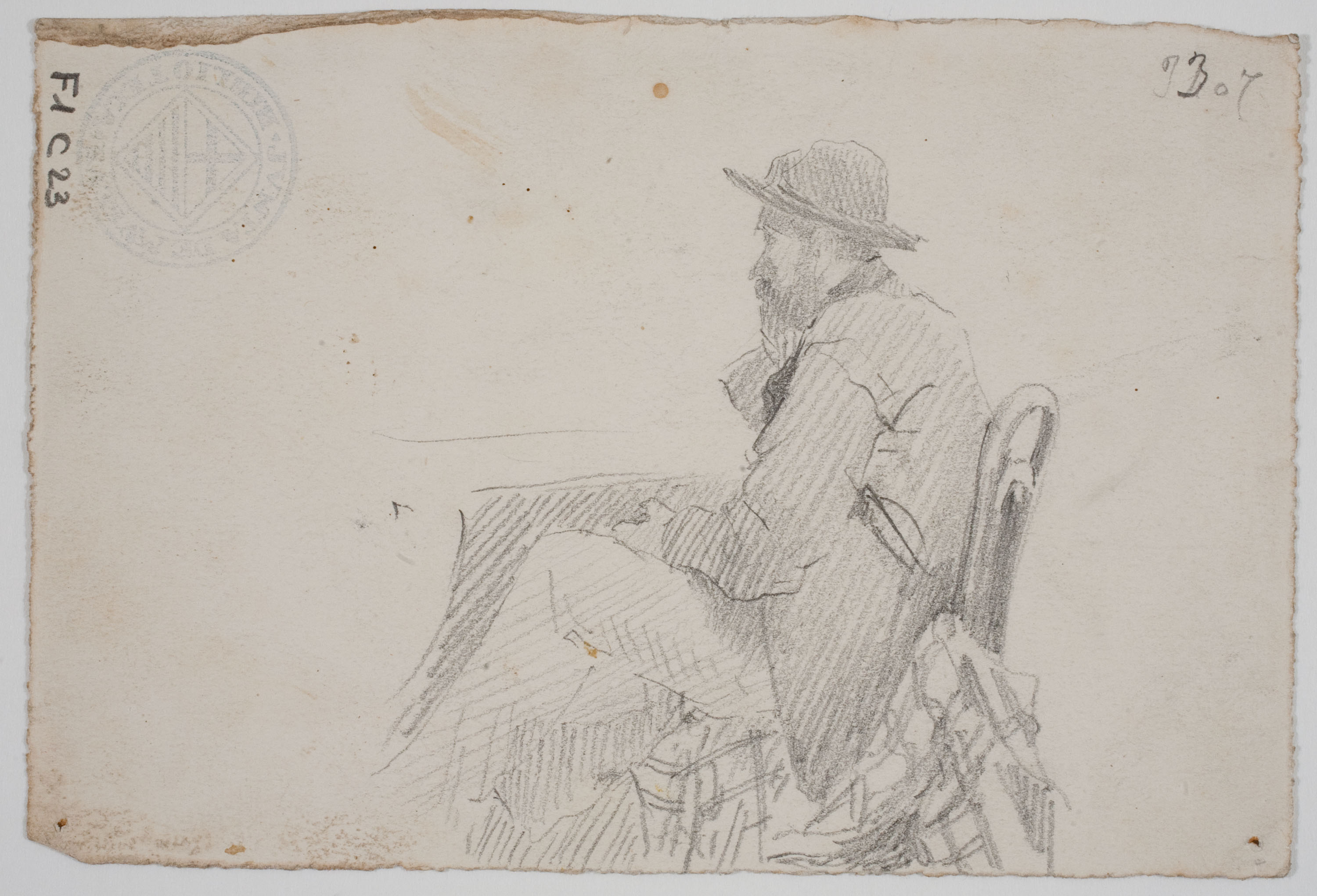 image for: Antoni Caba - Al cafè (anvers) / Estudi de figura masculina (revers) - Cap a 1860-1870 [1]