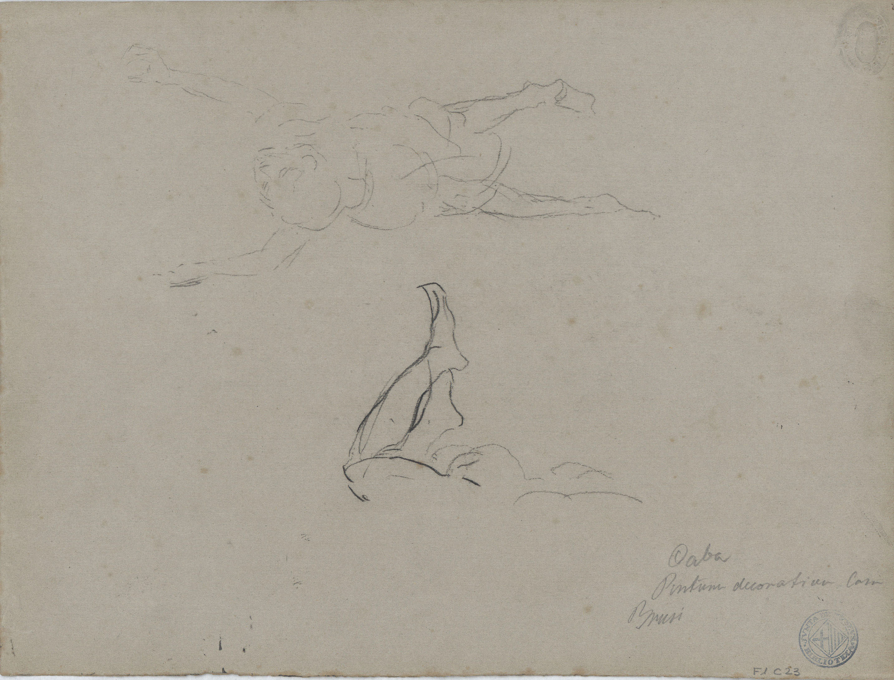 image for: Antoni Caba - Estudi de nu femení per a una pintura (anvers) / Croquis de figures per a una pintura (revers) - Cap a 1860-1880 [1]