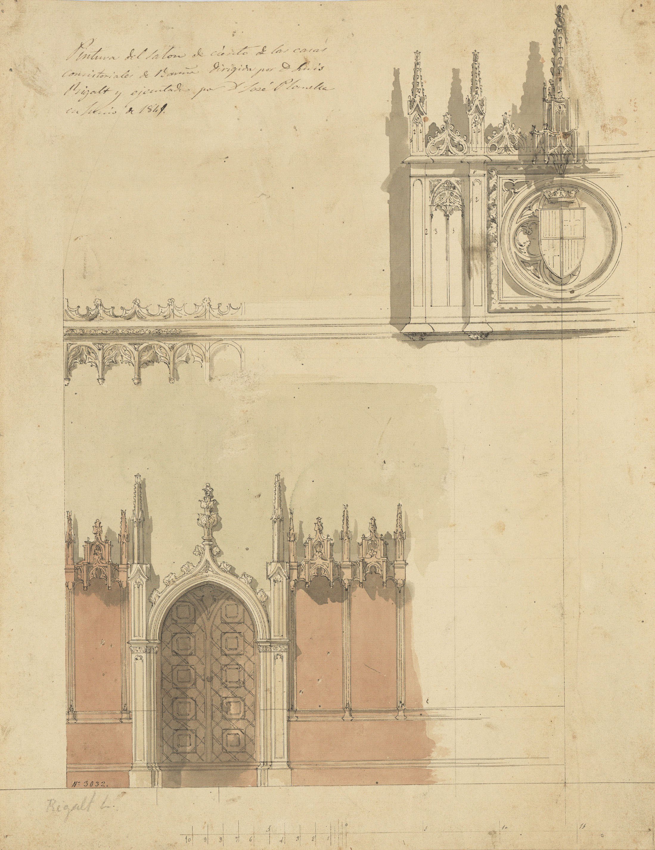 image for: Lluís Rigalt - Croquis de la decoració del Saló de Cent - Cap a 1849