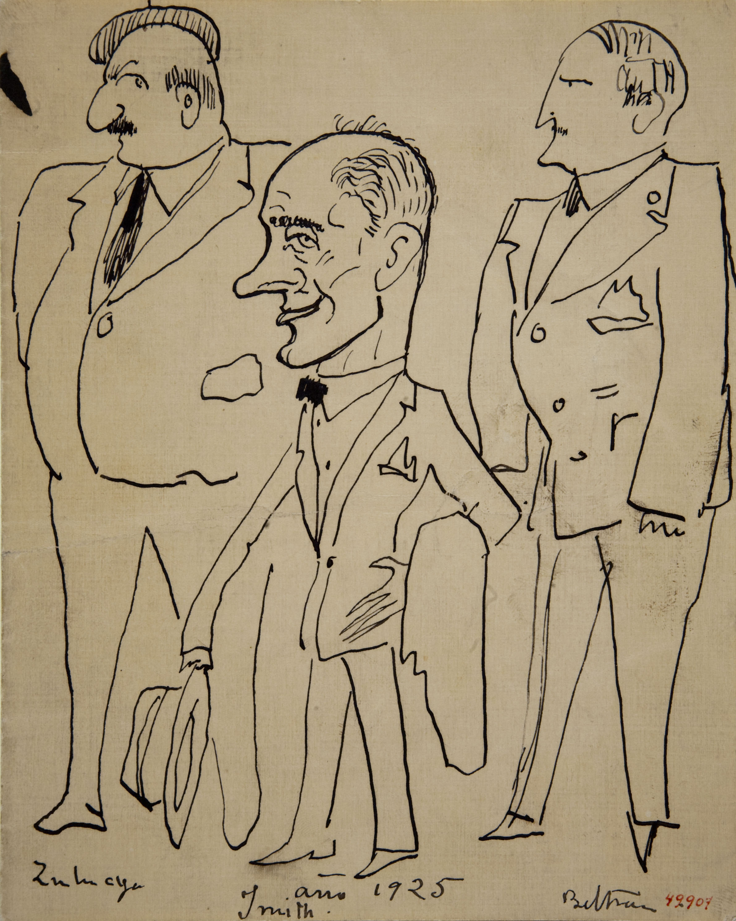 image for: Ismael Smith - Caricatura d&#039;Ignacio Zuloaga, Ismael Smith i F.Beltran - 1925