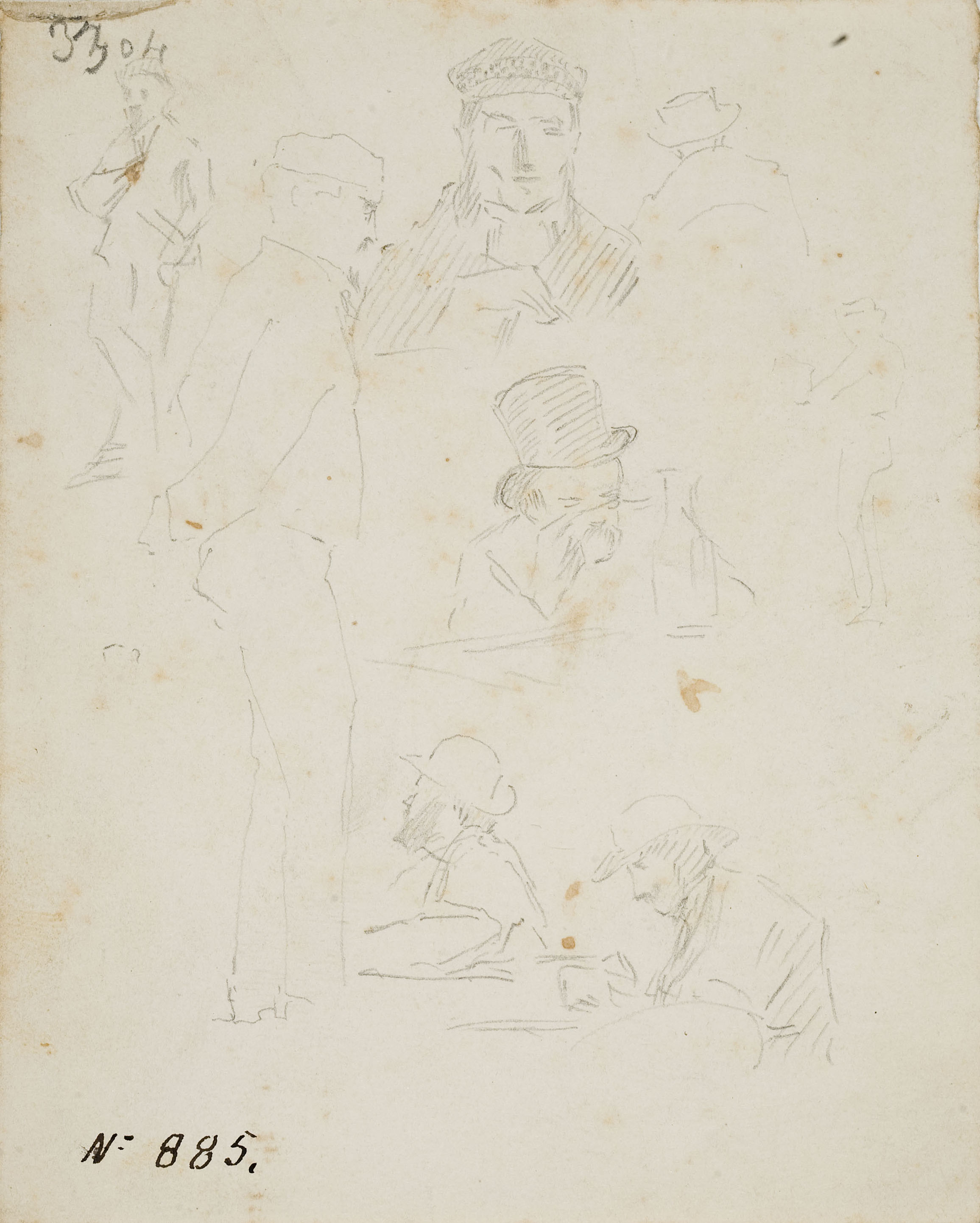 image for: Antoni Caba - Apunts de figures (còpia de gravats de Paul Gavarni) (anvers) / Apunts de figures (revers) - Cap a 1860-1870