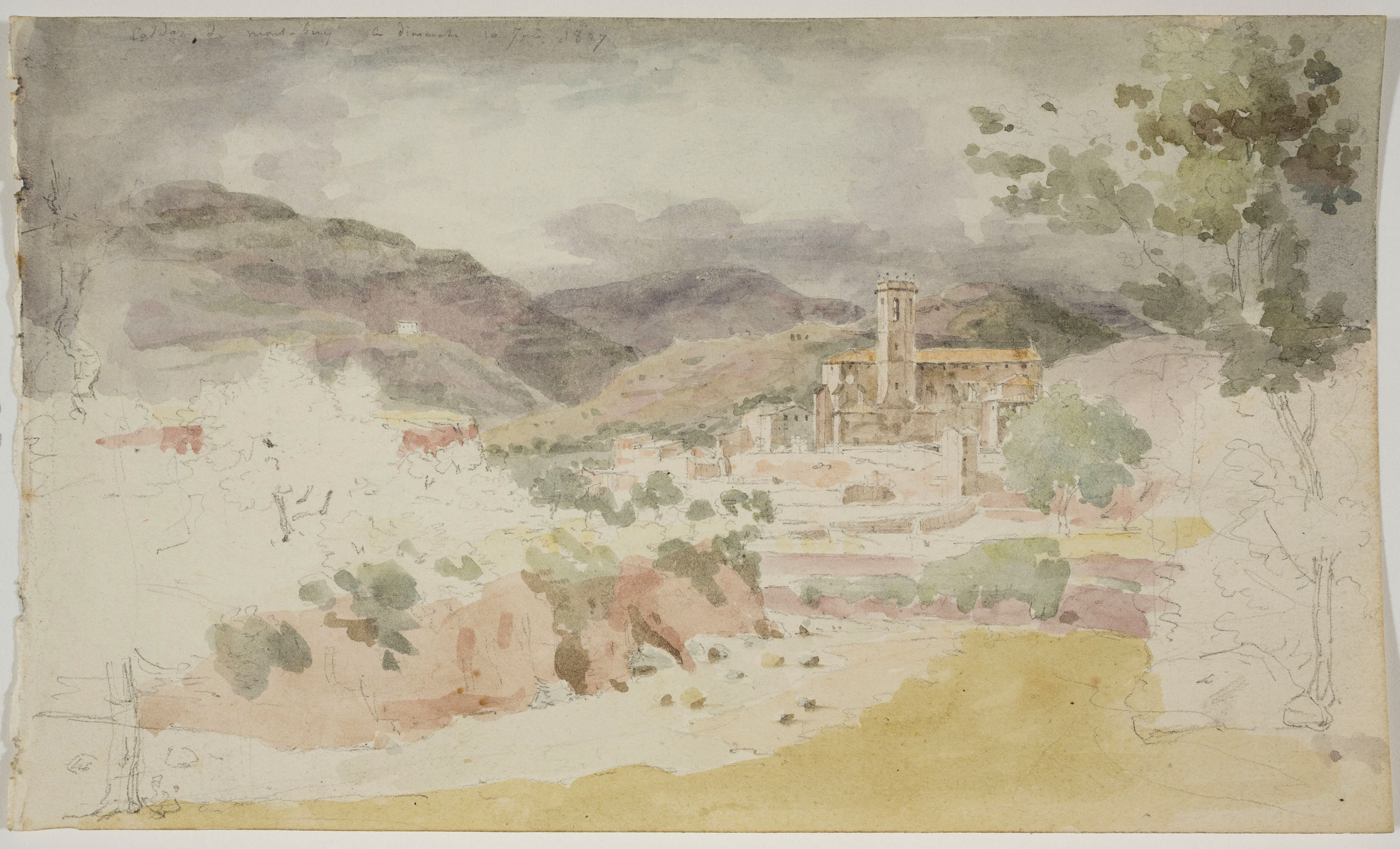 image for: Adolphe Hedwige Alphonse Delamare - Vista de Caldes de Montbui (anvers) / Croquis de figures (revers) - Diumenge 10 de juny de 1827