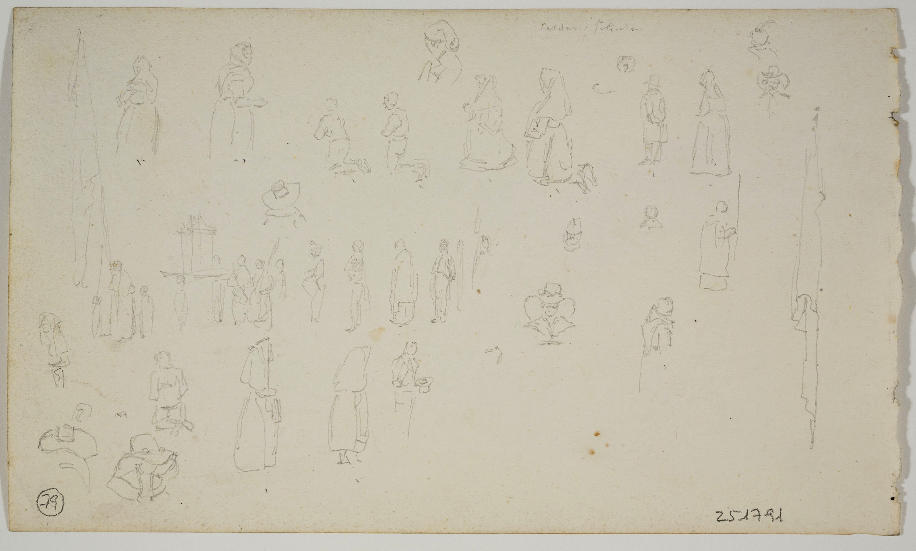 image for: Adolphe Hedwige Alphonse Delamare - Vista de Caldes de Montbui (anvers) / Croquis de figures (revers) - Diumenge 10 de juny de 1827 [1]
