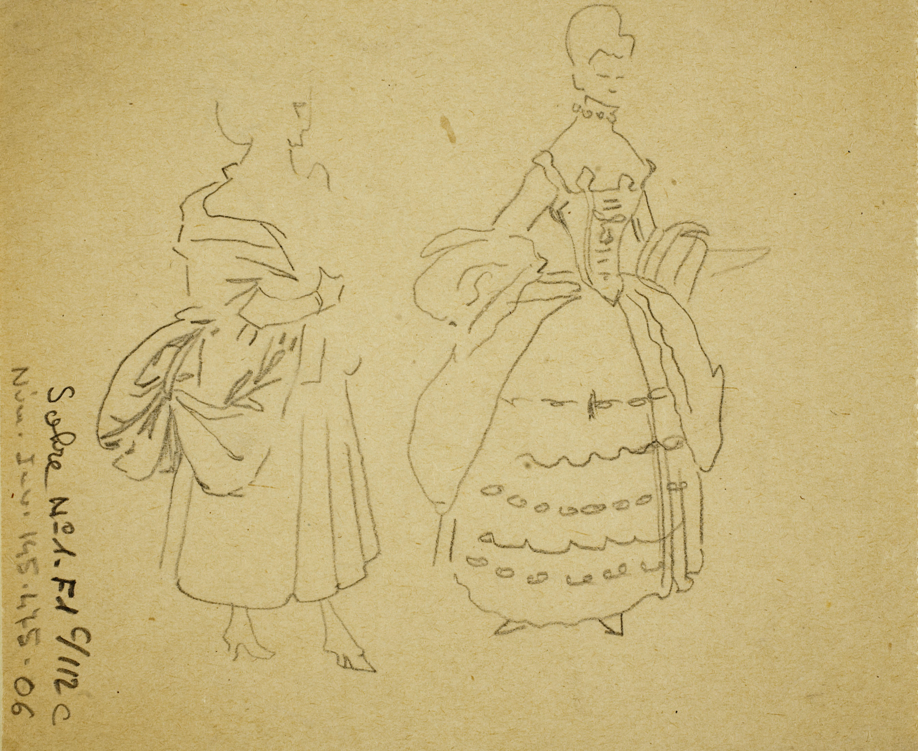 image for: Ismael Smith - Estudi d&#039;indumentària del segle XVIII (anvers) / Estudi d&#039;indumentària del segle XVIII (calc de l&#039;anvers) (revers) - Cap a 1910 [1]