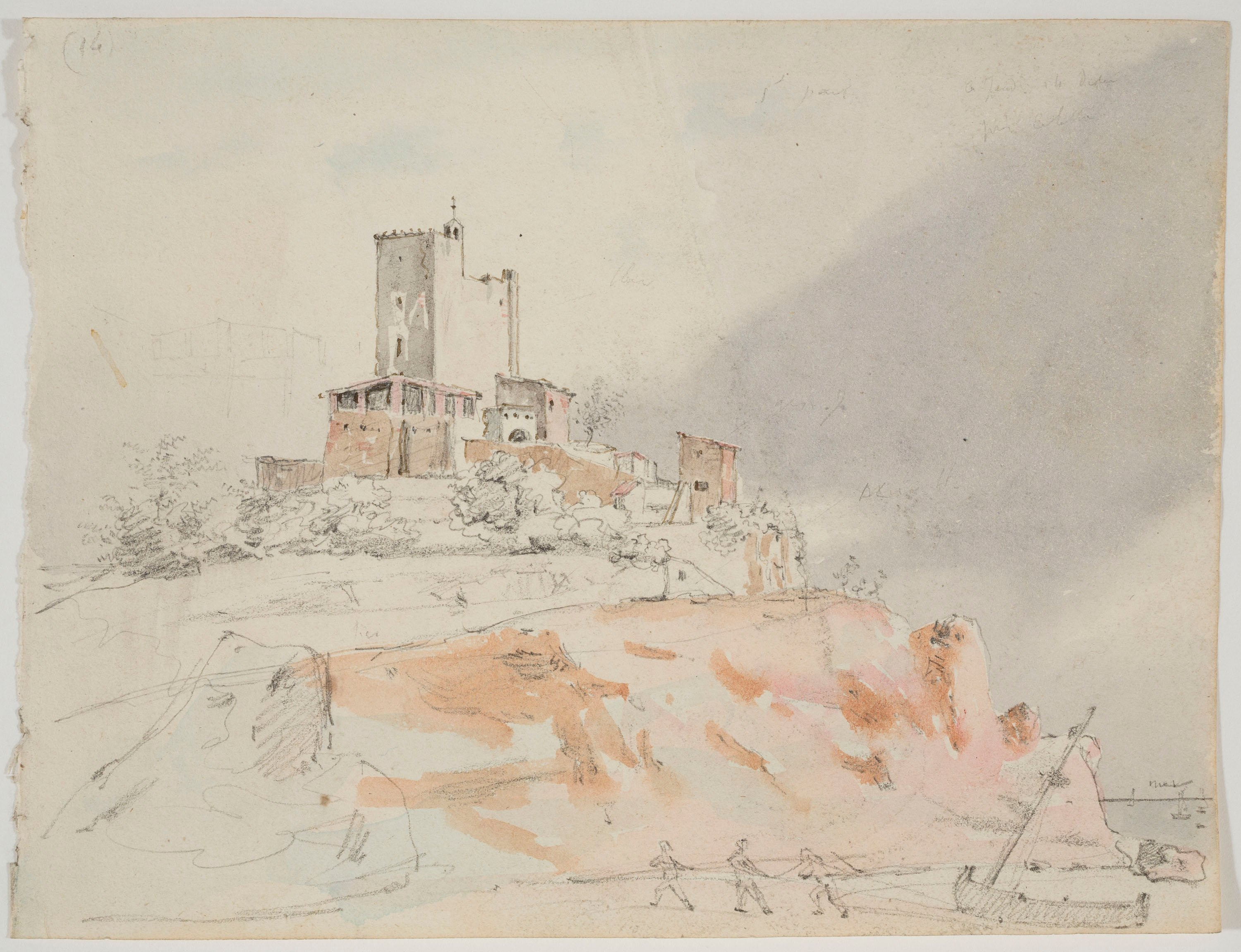 image for: Adolphe Hedwige Alphonse Delamare - Ermita de Sant Pau a Sant Pol de Mar (anvers) / Arbres i ovella (revers) - Dijous 14 de desembre de 1826